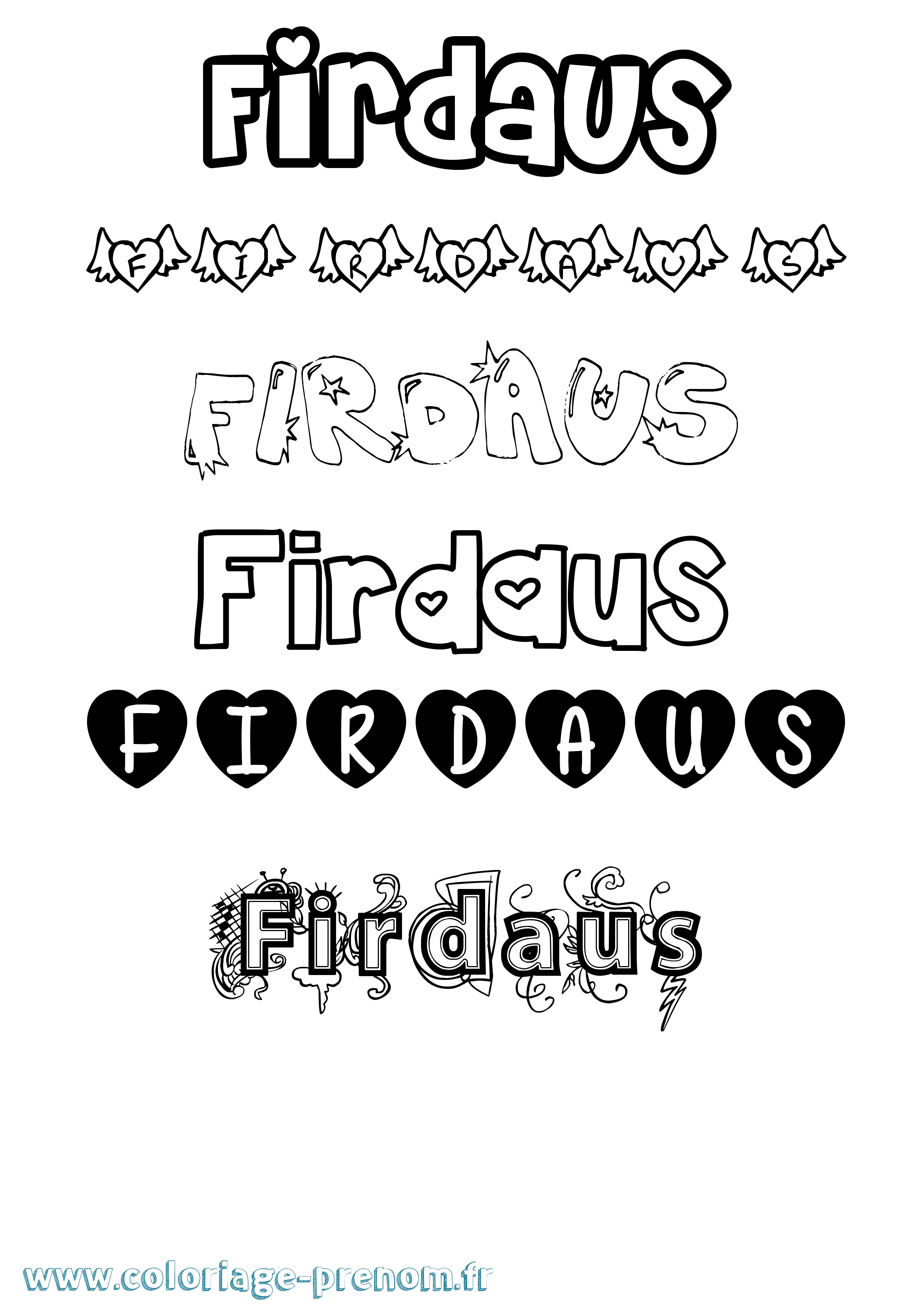 Coloriage Firdaus Girly Coloriage prénom Firdaus Girly