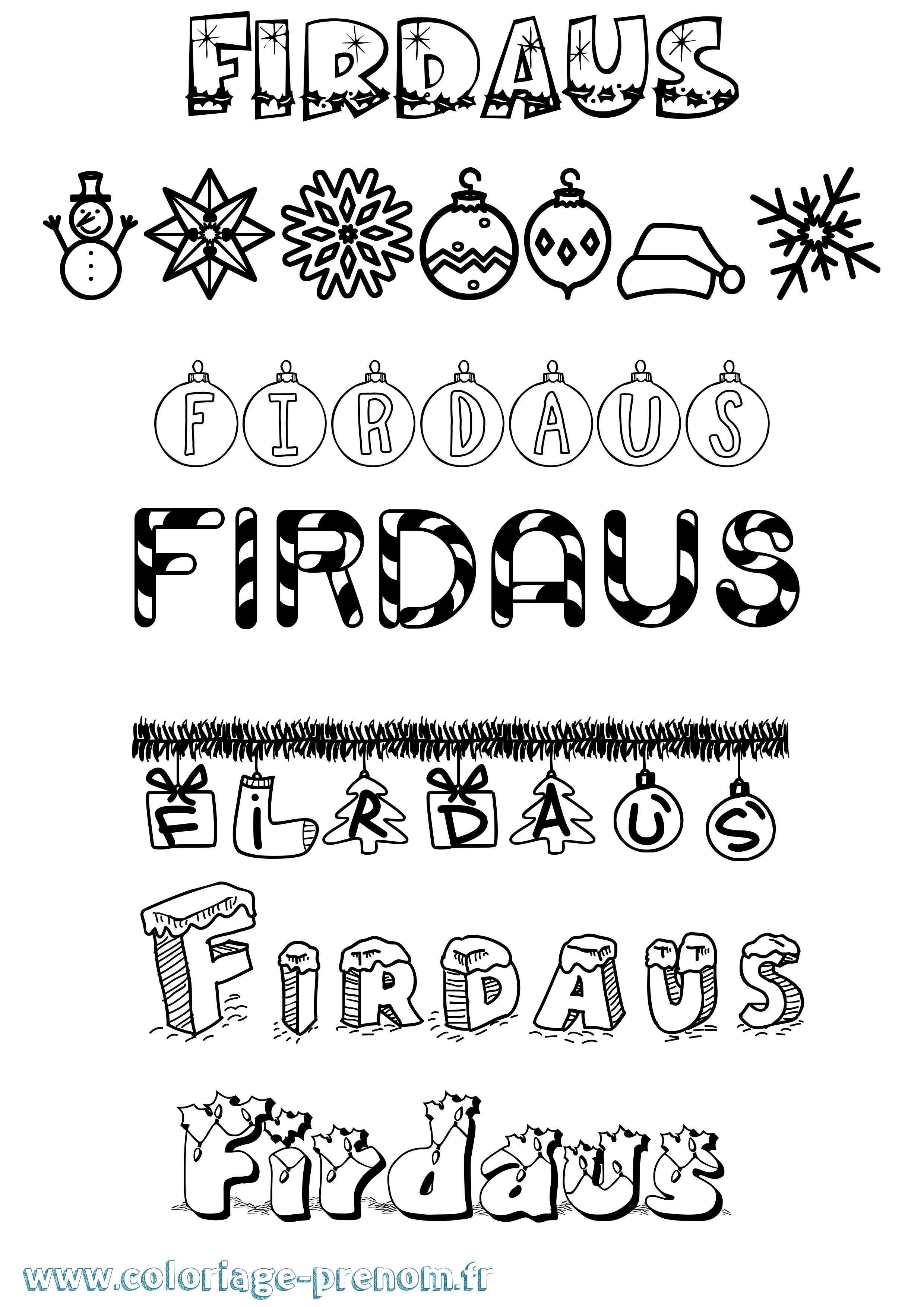 Coloriage Firdaus Noël Coloriage prénom Firdaus Noël