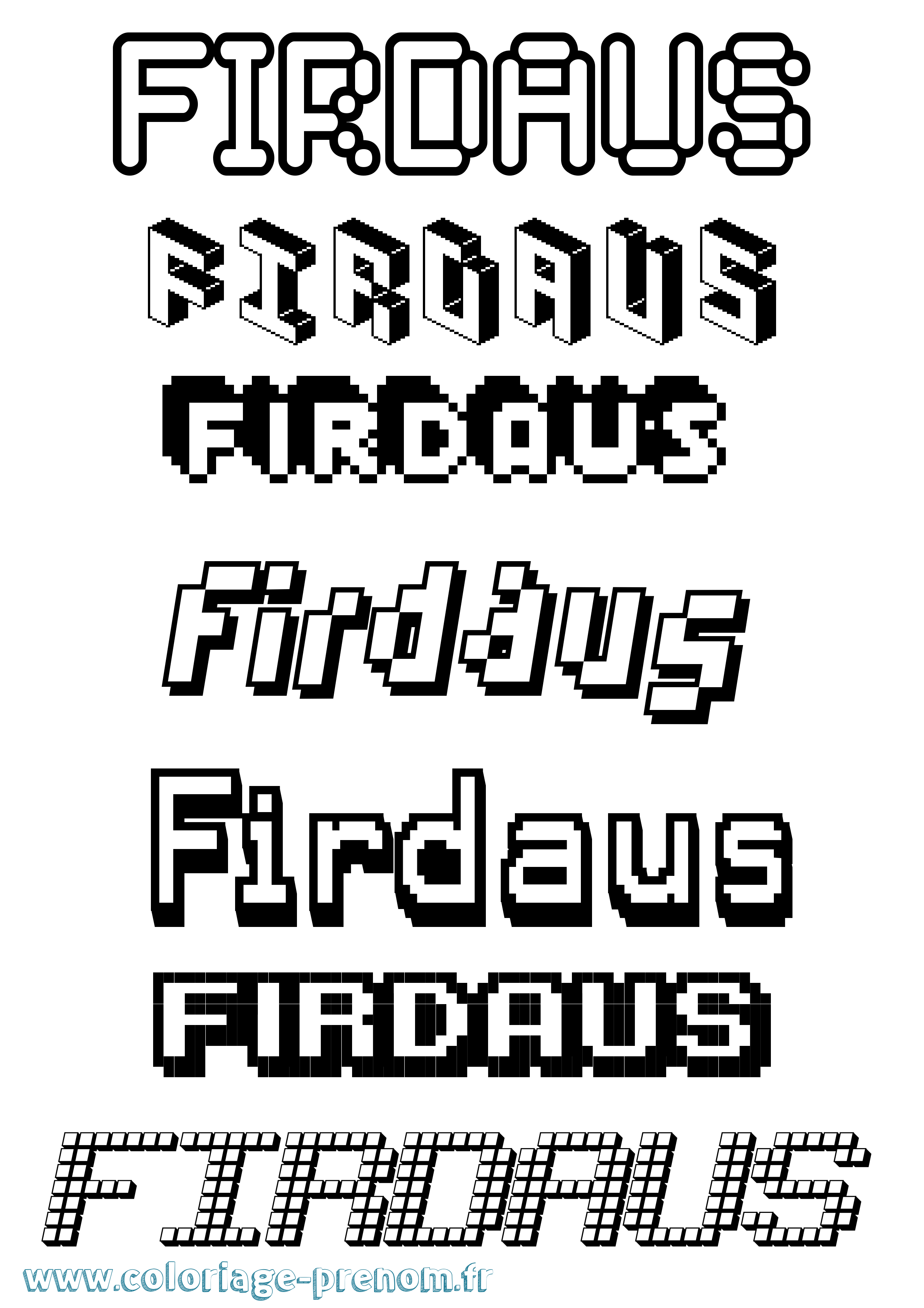 Coloriage Firdaus Pixel Coloriage prénom Firdaus Pixel