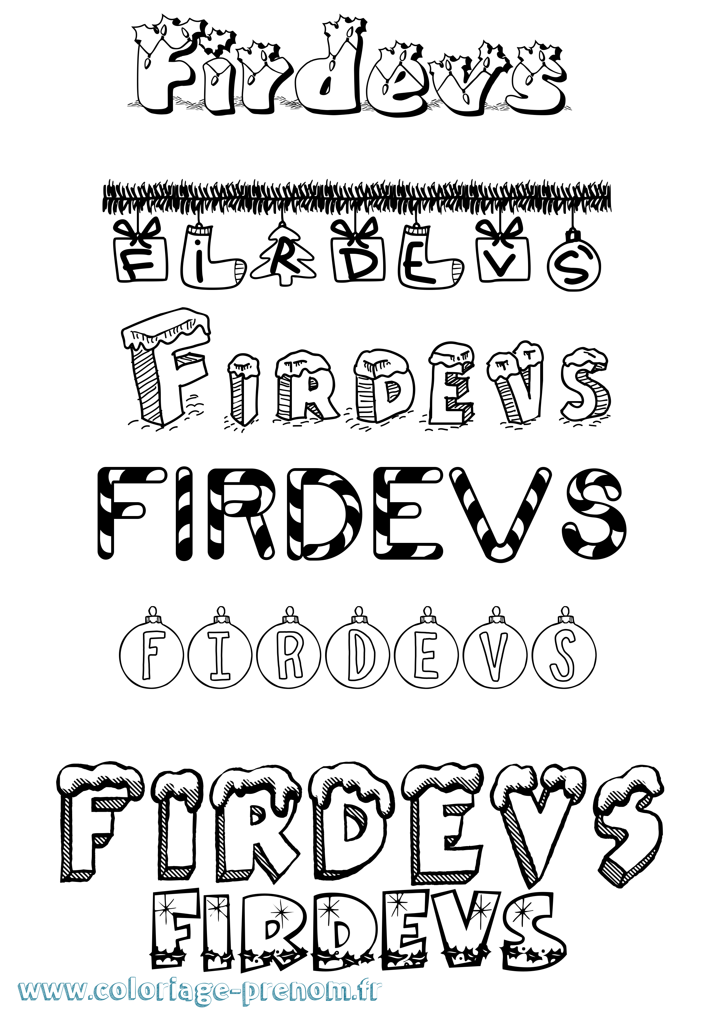 Coloriage Firdevs Noël Coloriage prénom Firdevs Noël