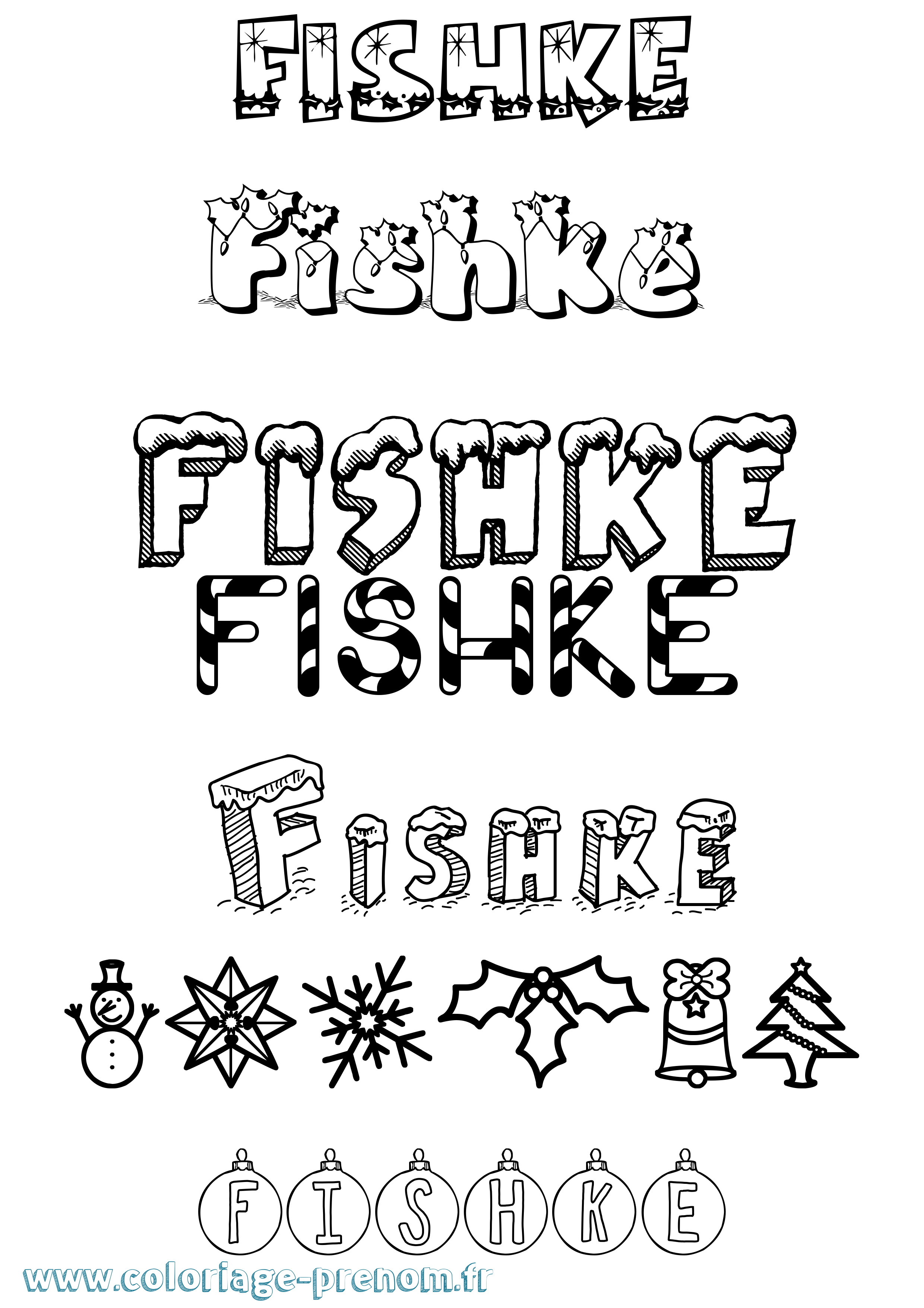 Coloriage Fishke Noël Coloriage prénom Fishke Noël