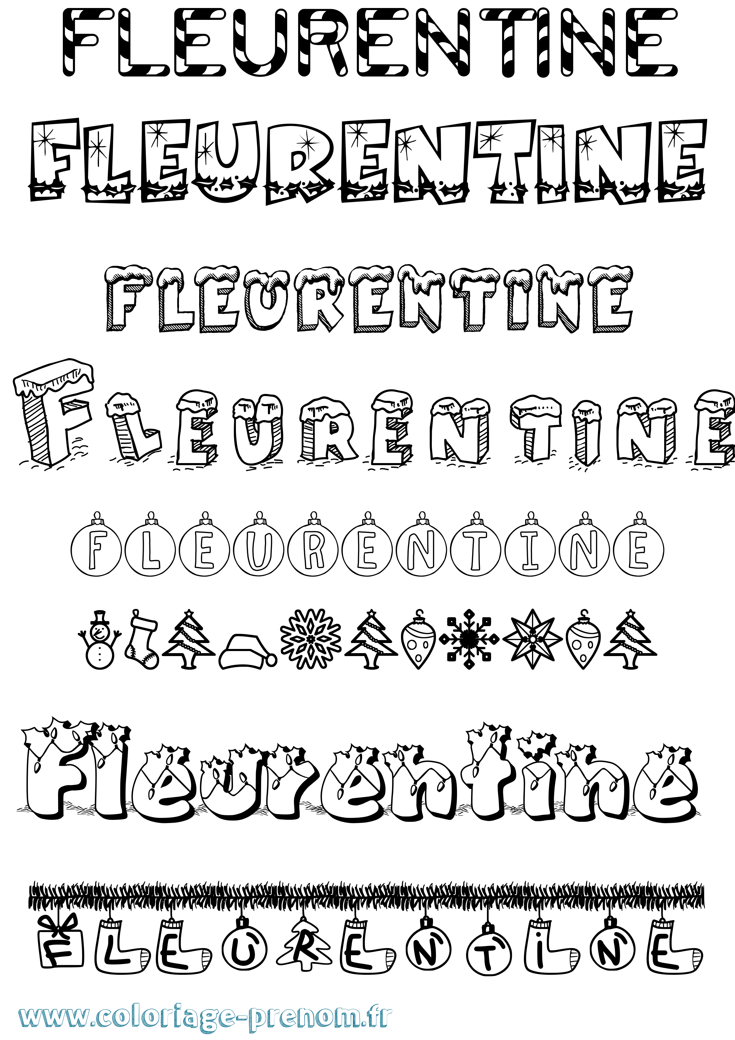 Coloriage Fleurentine Noël Coloriage prénom Fleurentine Noël