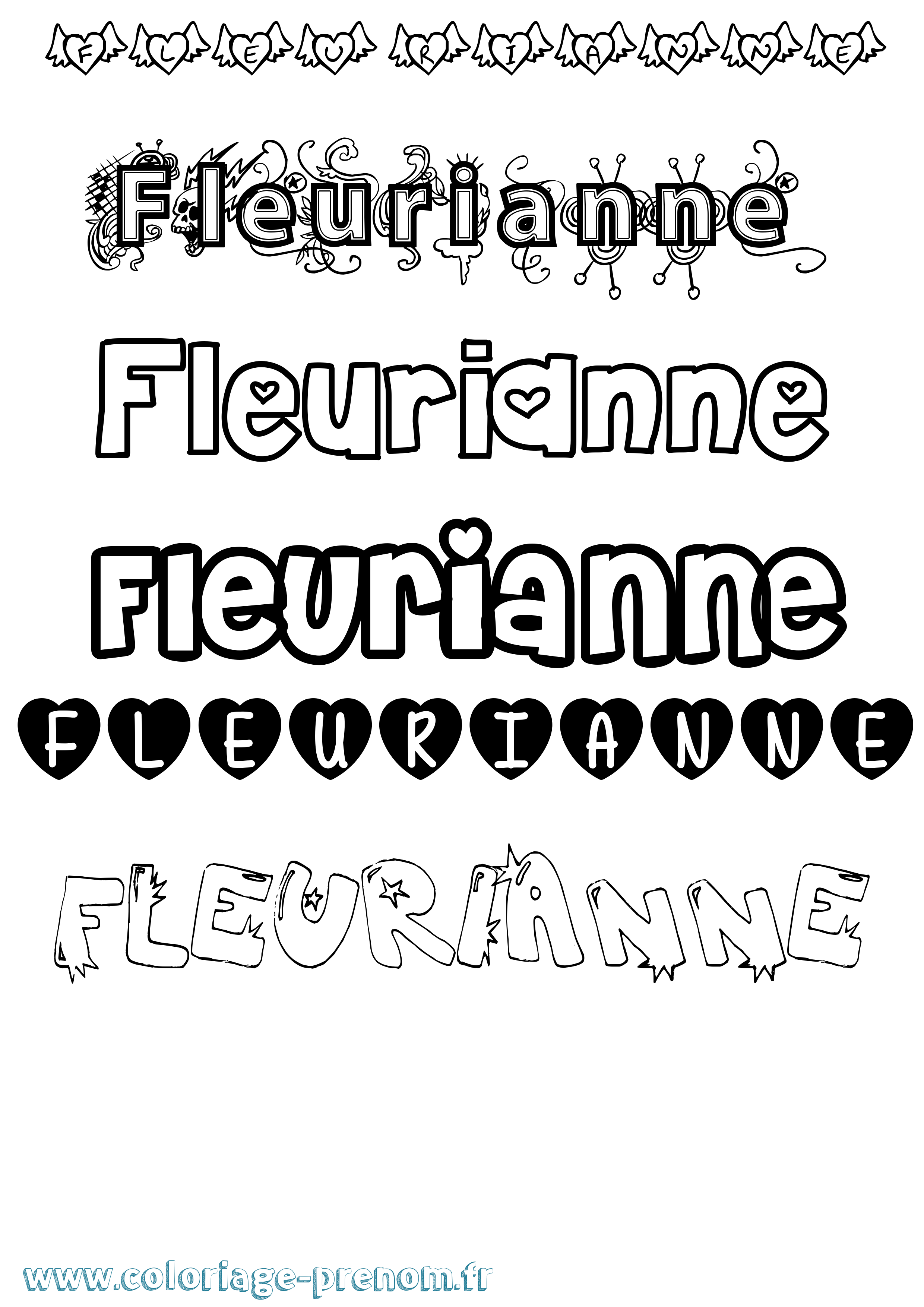 Coloriage Fleurianne Girly Coloriage prénom Fleurianne Girly