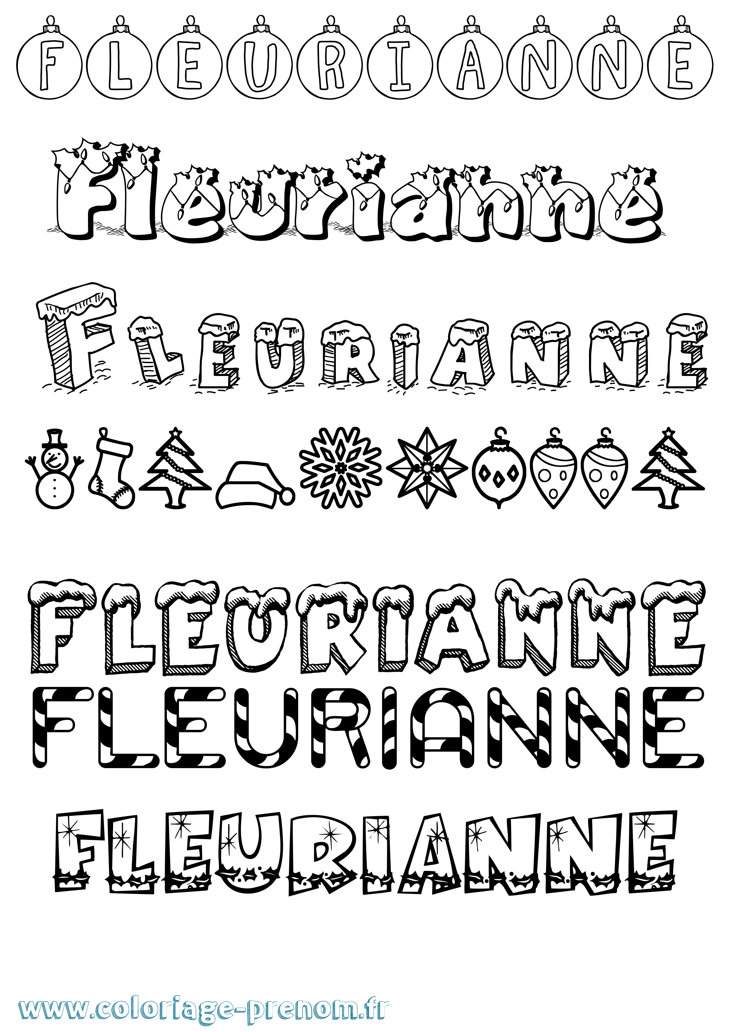 Coloriage Fleurianne Noël Coloriage prénom Fleurianne Noël