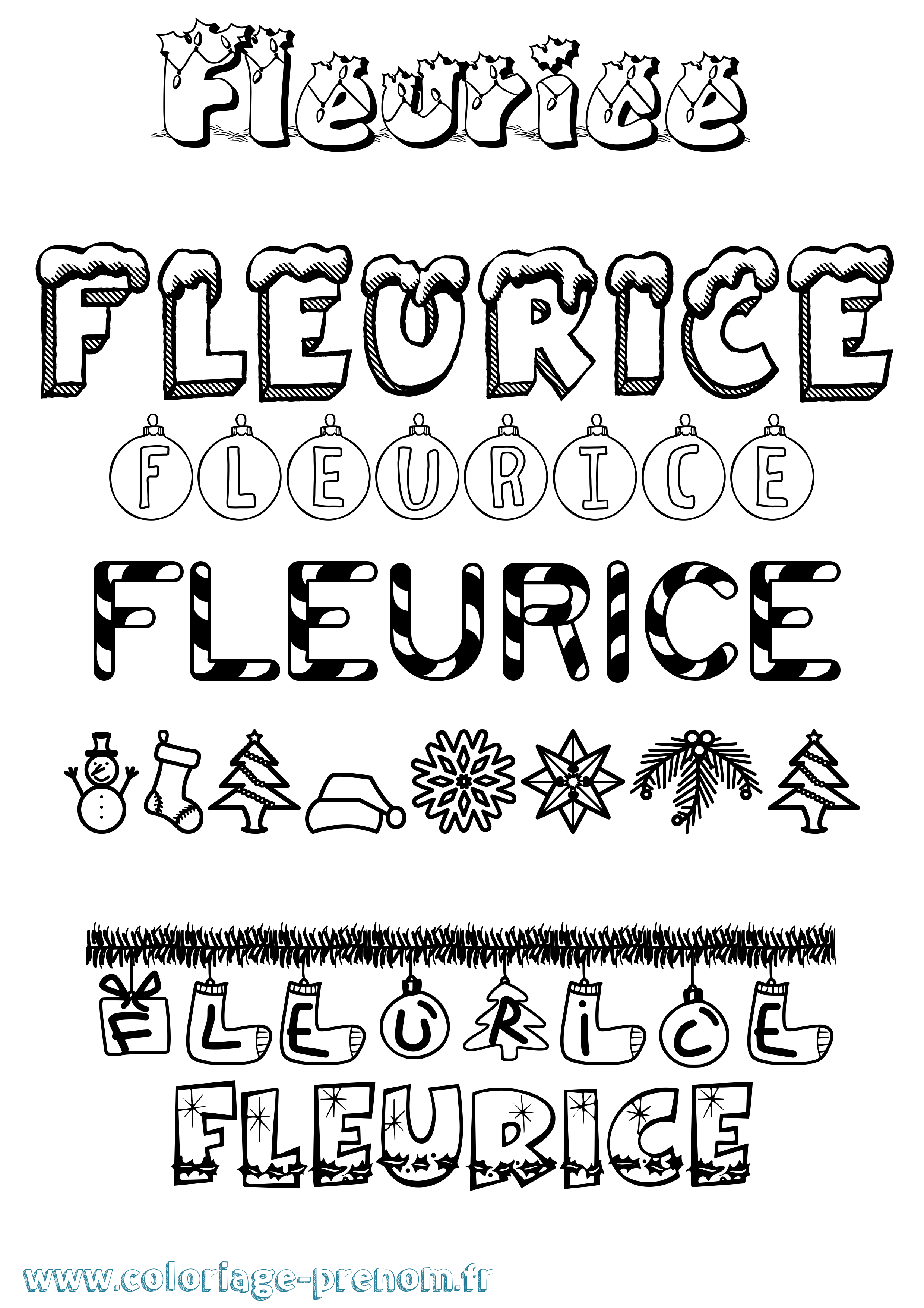Coloriage Fleurice Noël Coloriage prénom Fleurice Noël