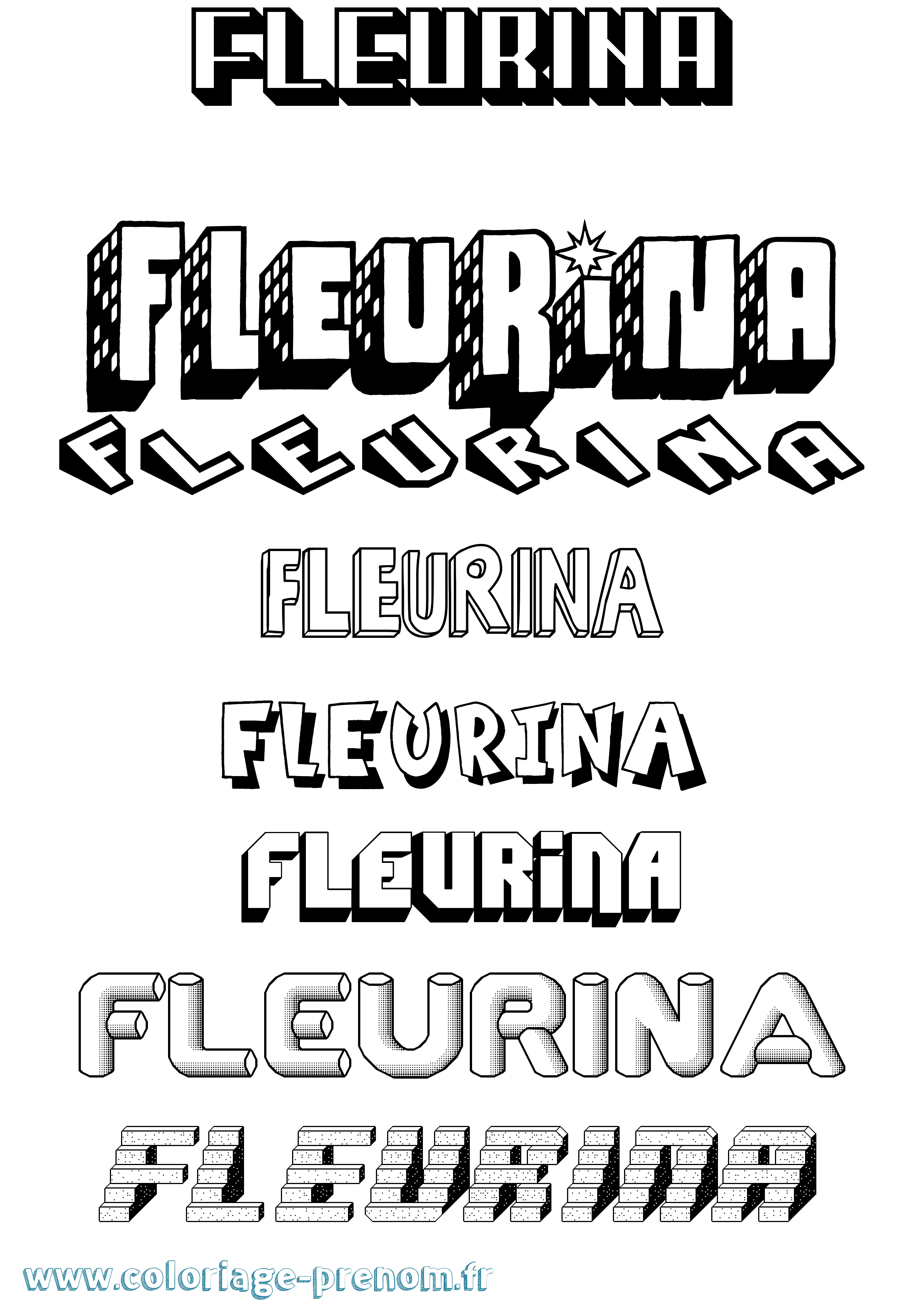 Coloriage Fleurina Effet 3D Coloriage prénom Fleurina Effet 3D