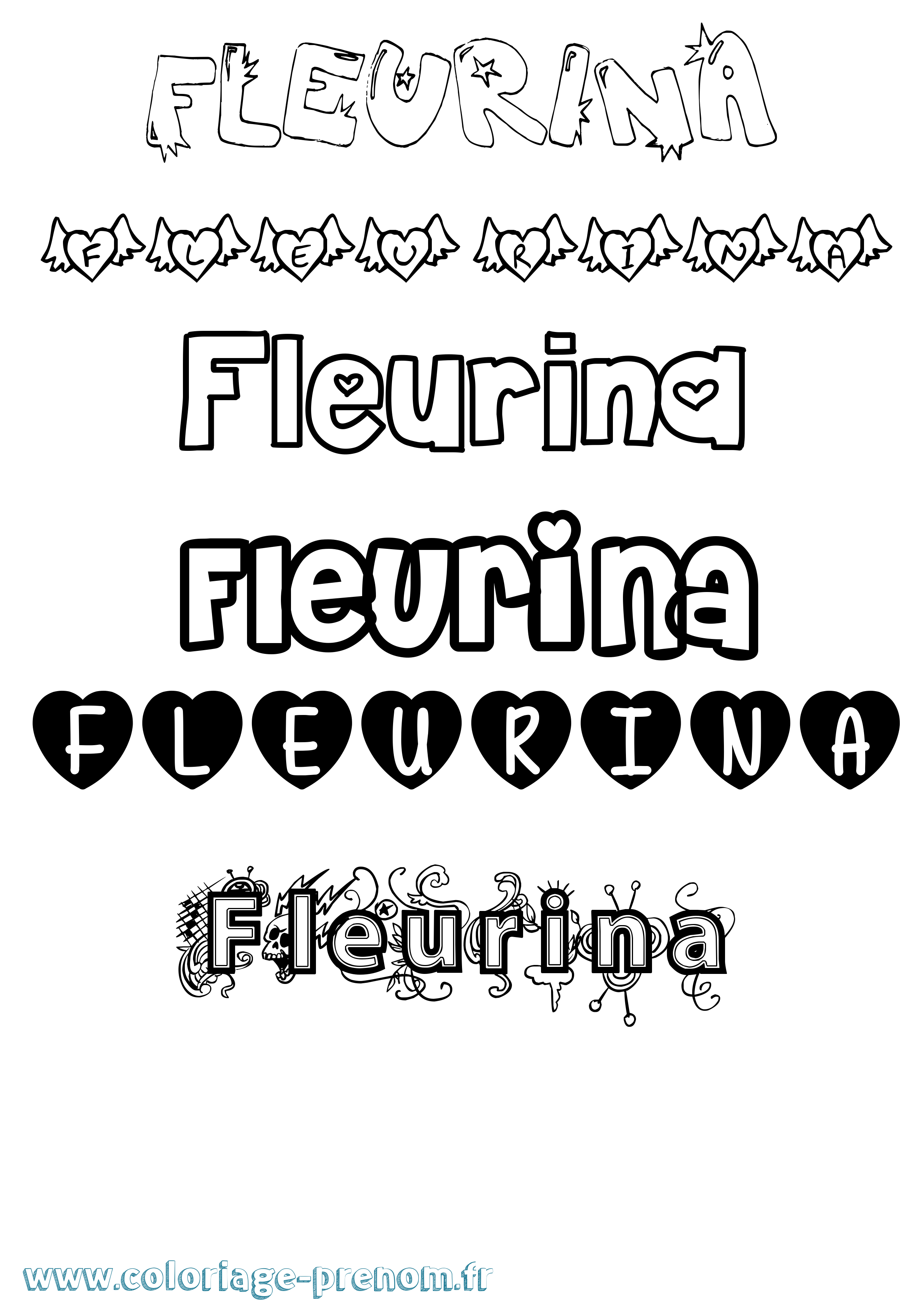 Coloriage Fleurina Girly Coloriage prénom Fleurina Girly