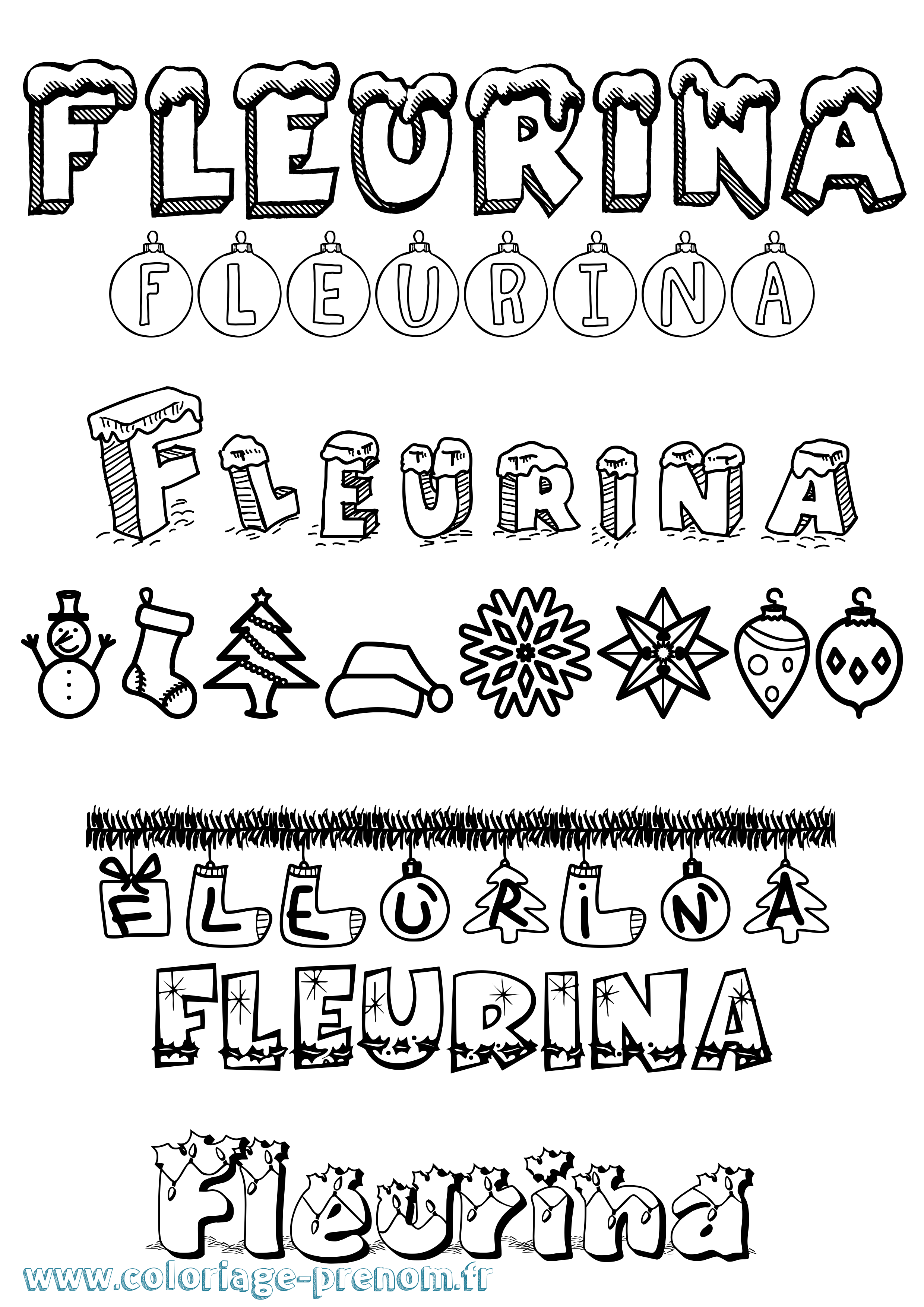 Coloriage Fleurina Noël Coloriage prénom Fleurina Noël