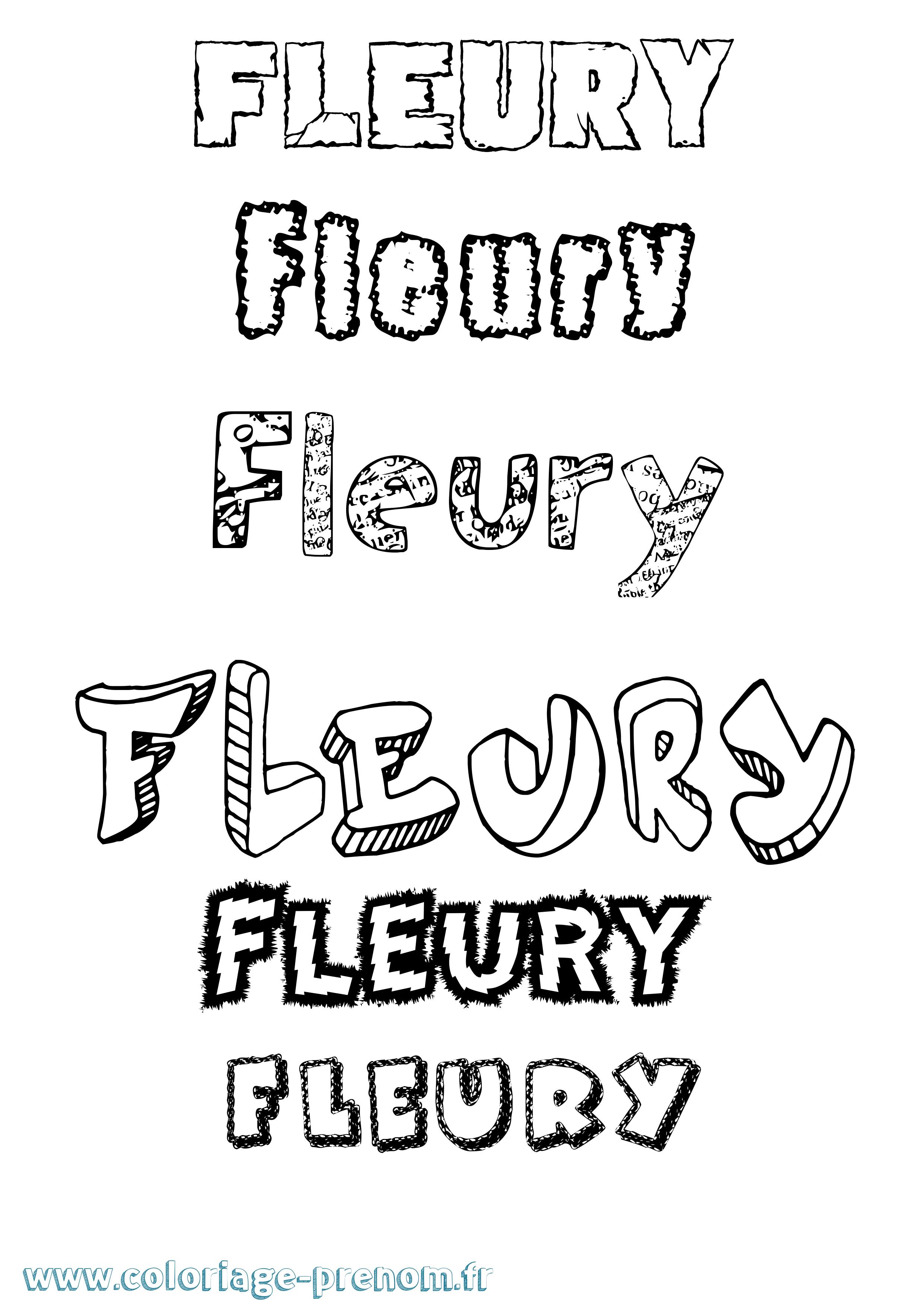 Coloriage Fleury Destructuré Coloriage prénom Fleury Destructuré