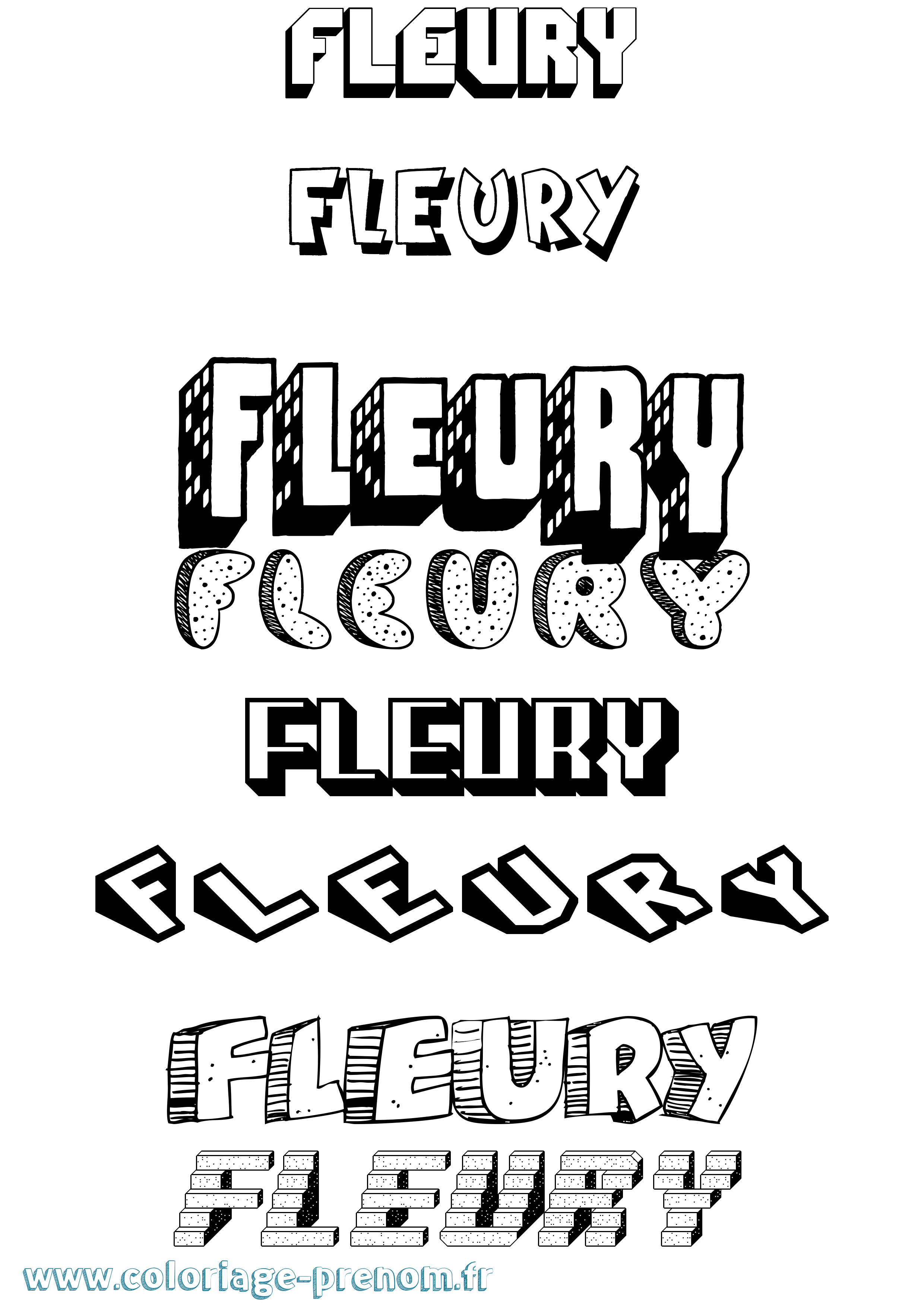 Coloriage Fleury Effet 3D Coloriage prénom Fleury Effet 3D