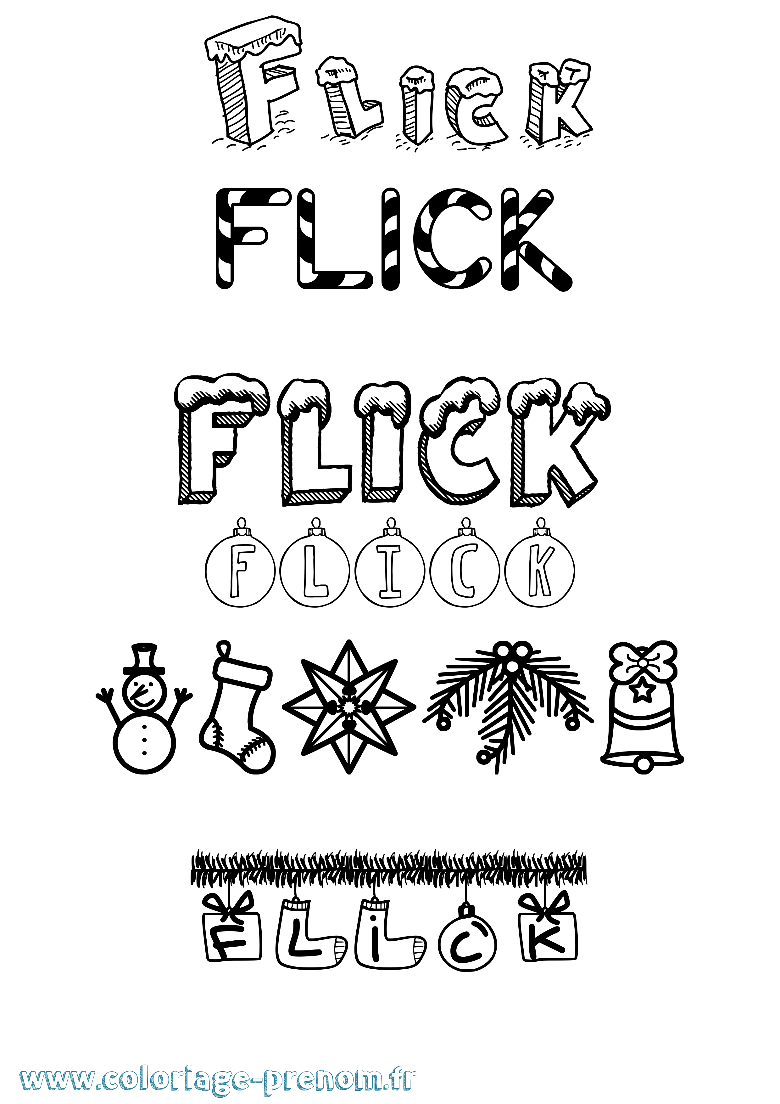 Coloriage Flick Noël Coloriage prénom Flick Noël