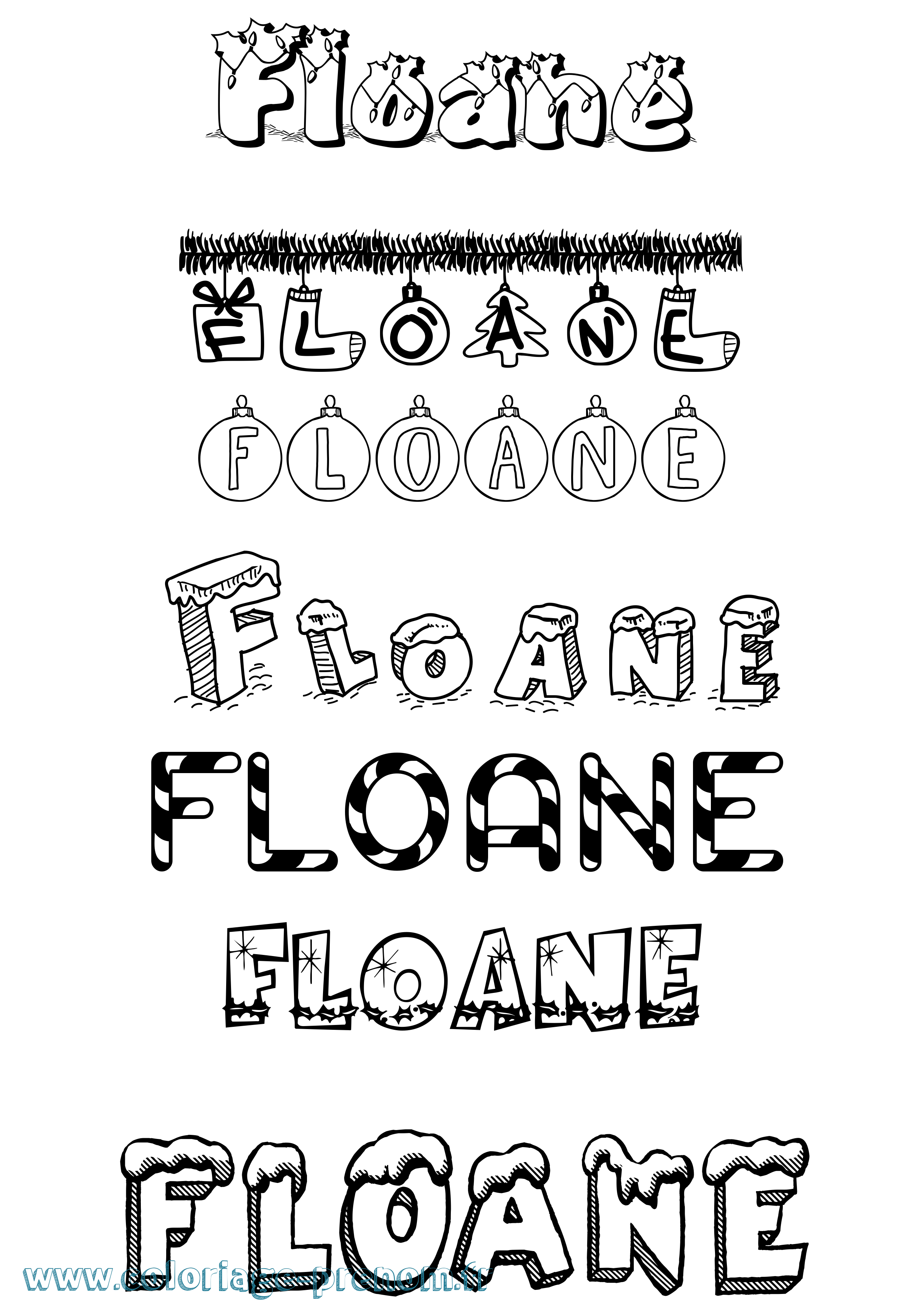 Coloriage Floane Noël Coloriage prénom Floane Noël