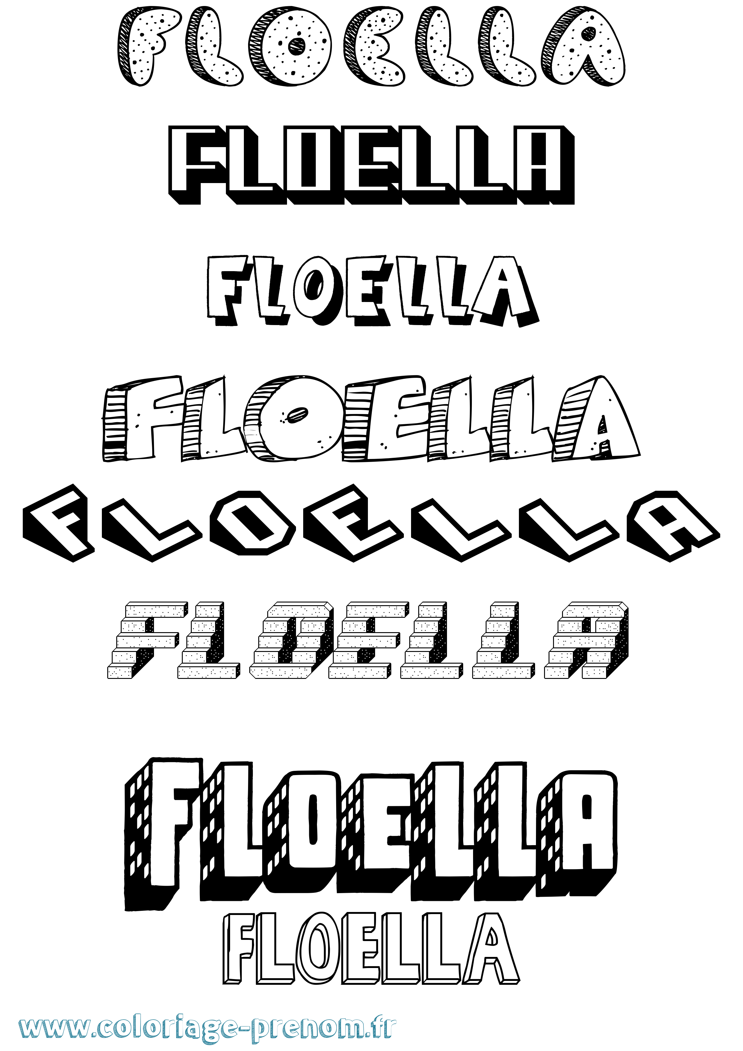 Coloriage Floella Effet 3D Coloriage prénom Floella Effet 3D