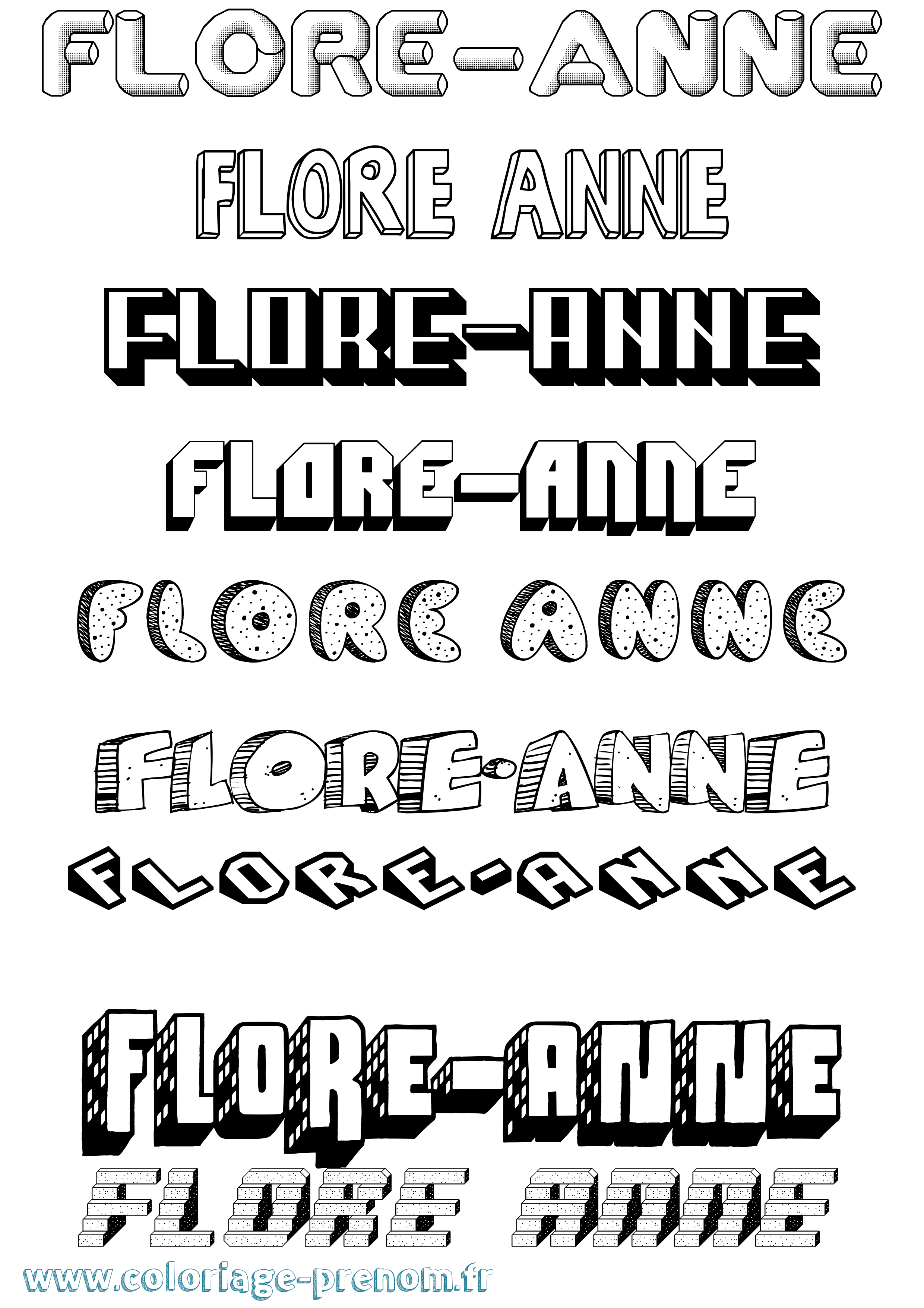 Coloriage Flore-Anne Effet 3D Coloriage prénom Flore-Anne Effet 3D