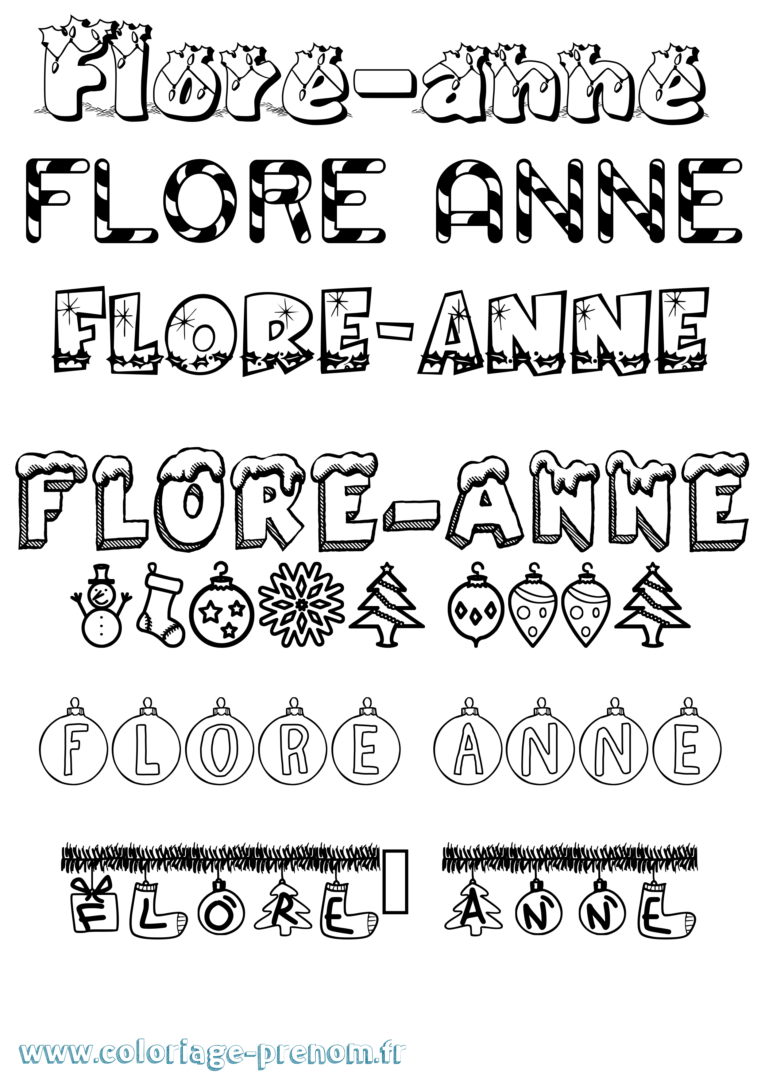 Coloriage Flore-Anne Noël Coloriage prénom Flore-Anne Noël