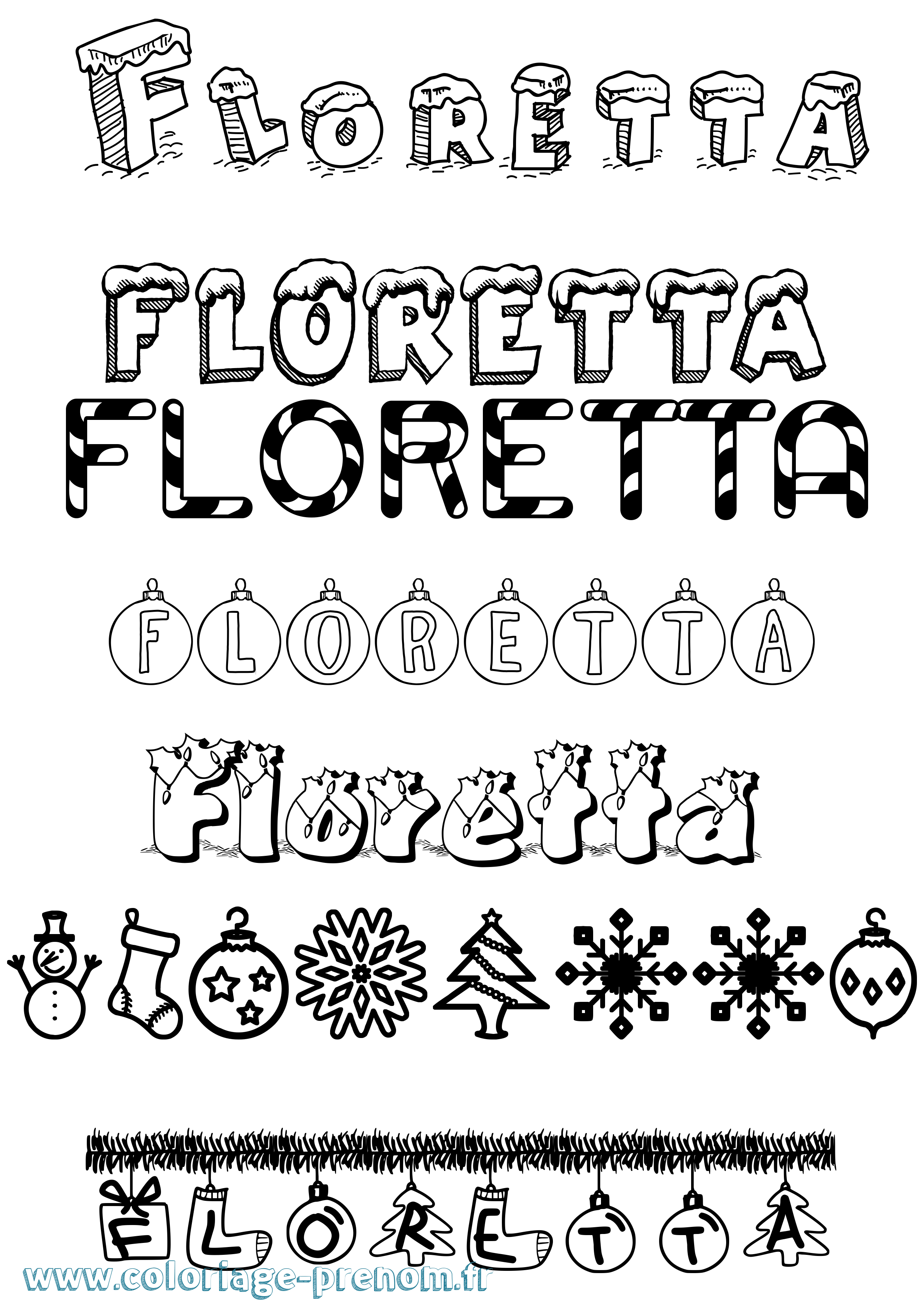 Coloriage Floretta Noël Coloriage prénom Floretta Noël