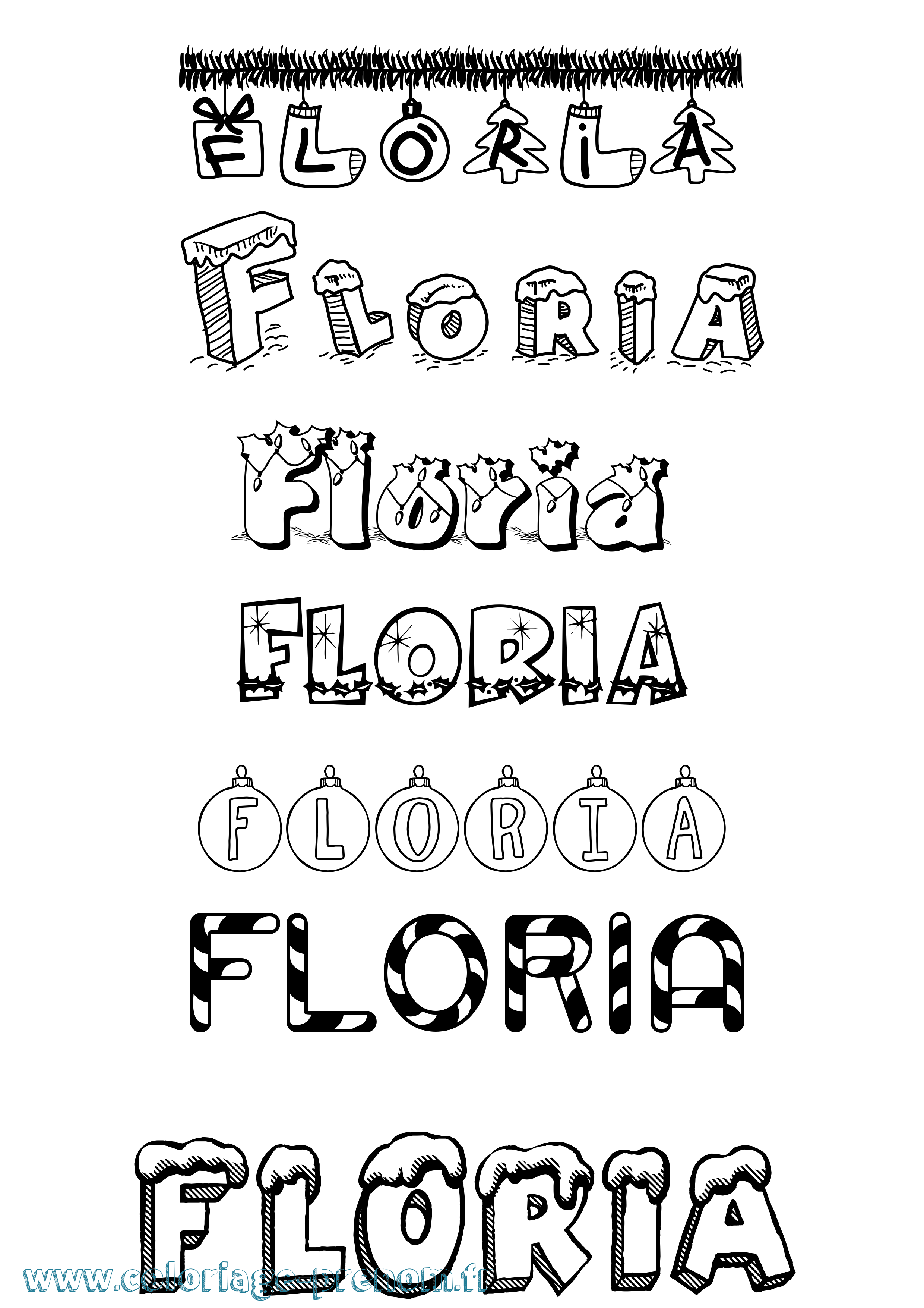 Coloriage Floria Noël Coloriage prénom Floria Noël