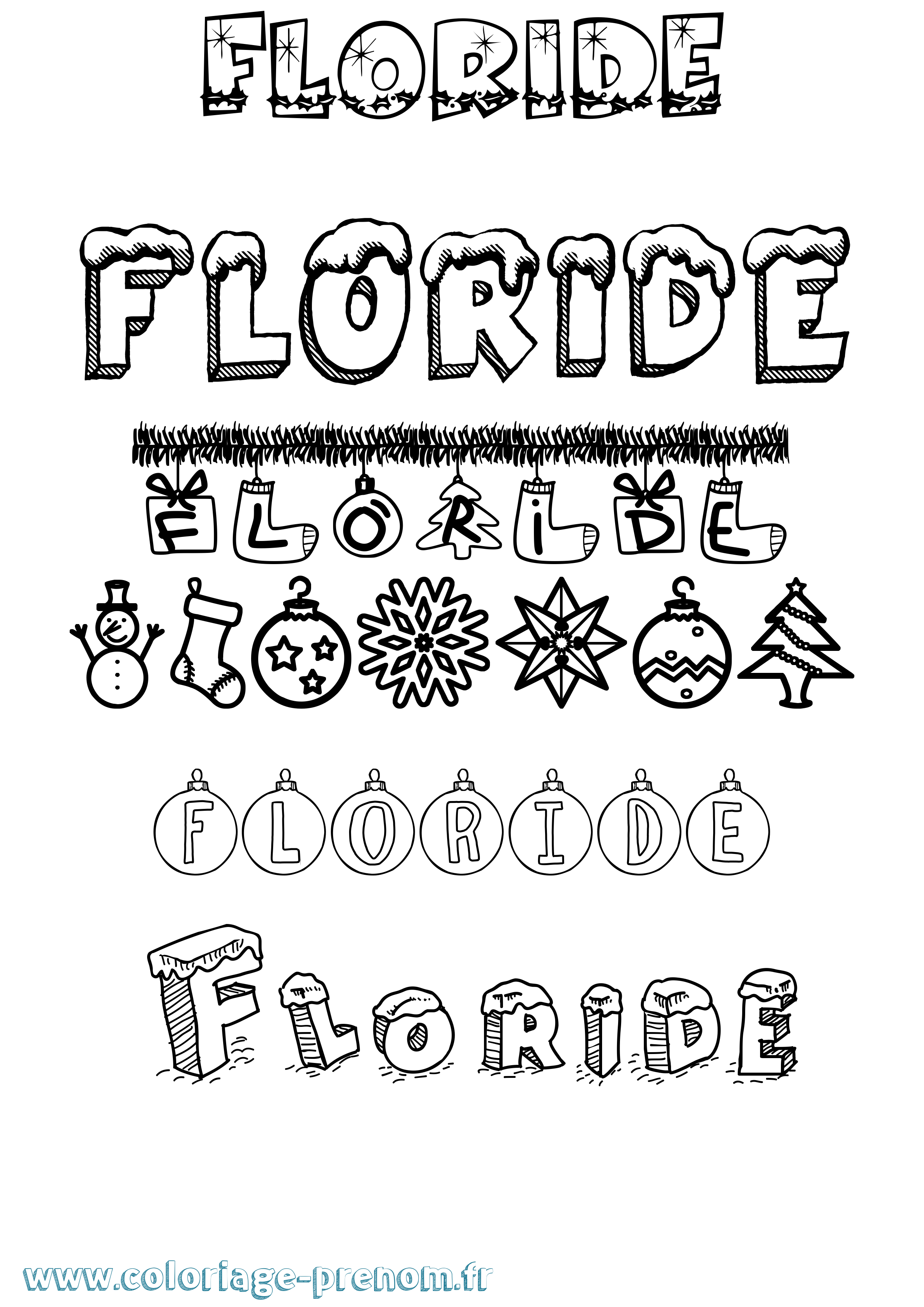 Coloriage Floride Noël Coloriage prénom Floride Noël