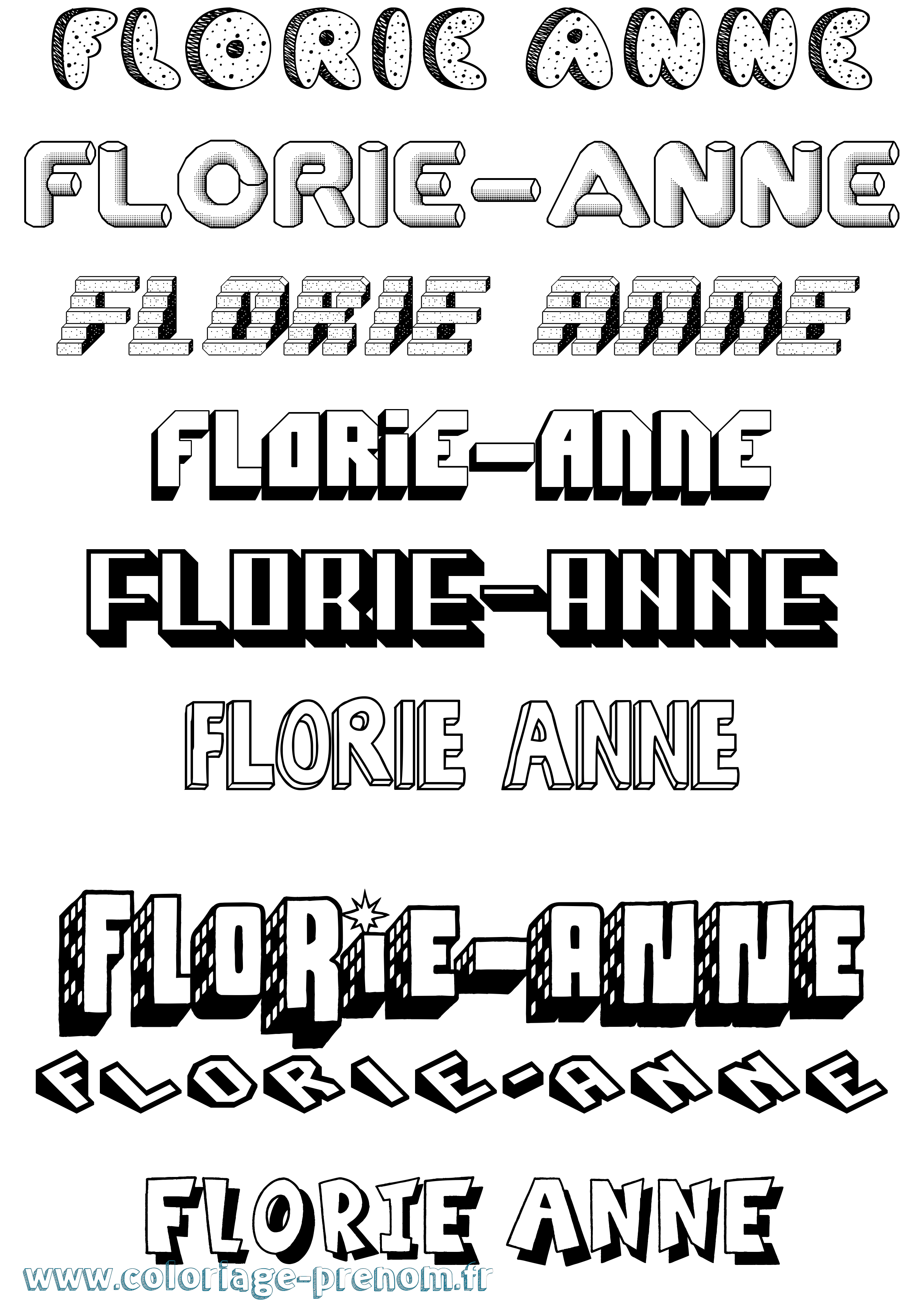Coloriage Florie-Anne Effet 3D Coloriage prénom Florie-Anne Effet 3D