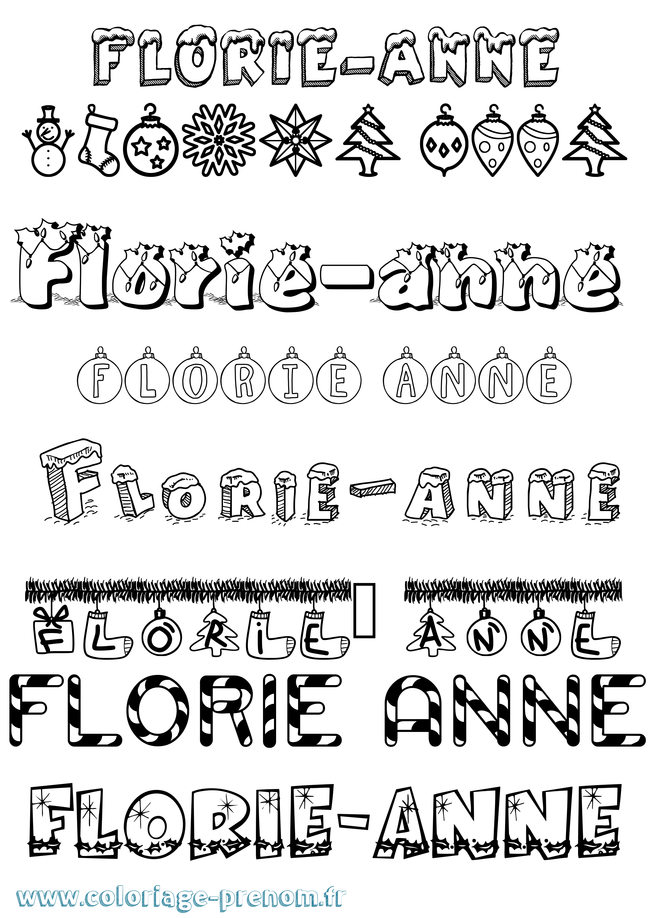 Coloriage Florie-Anne Noël Coloriage prénom Florie-Anne Noël