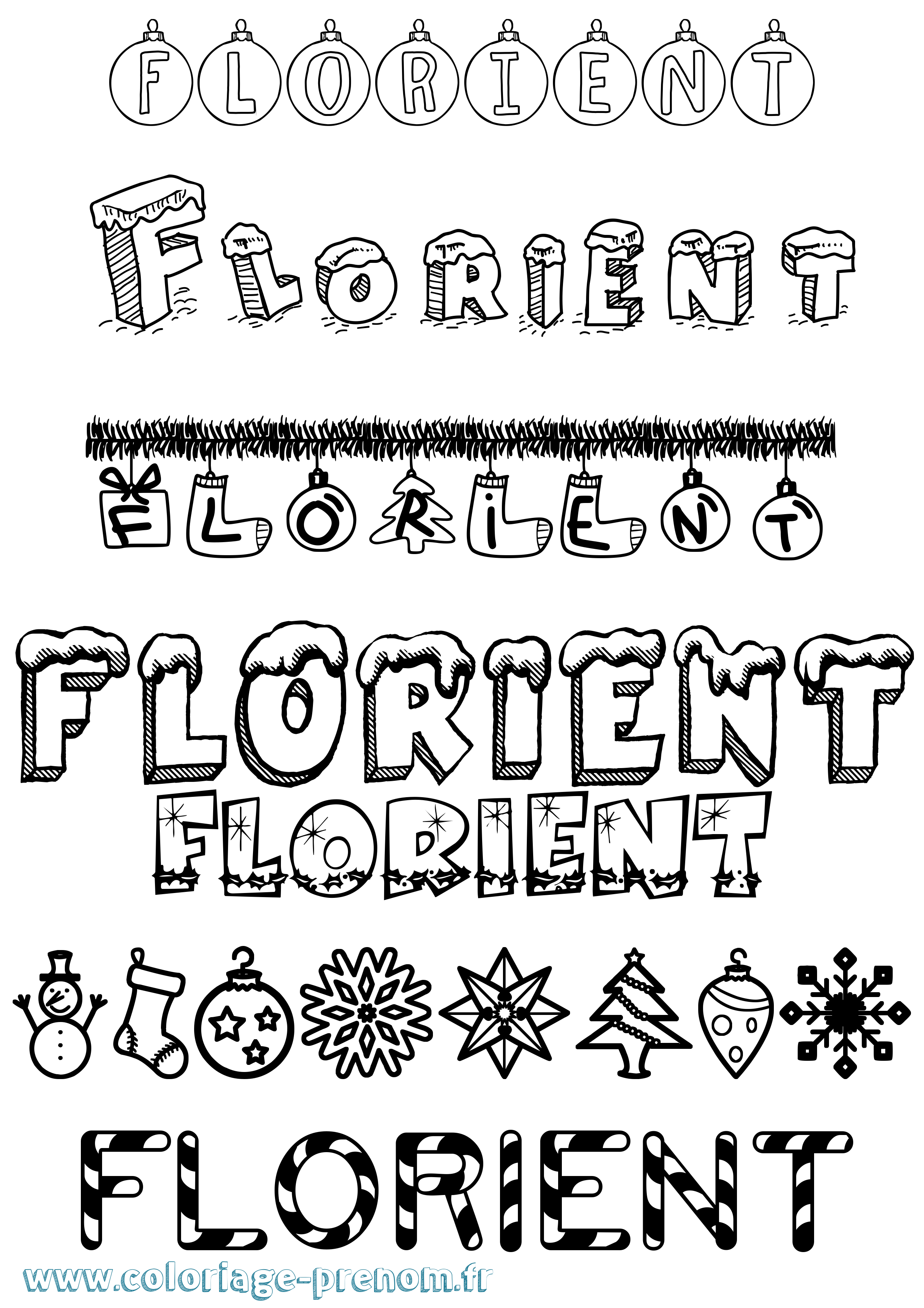 Coloriage Florient Noël Coloriage prénom Florient Noël