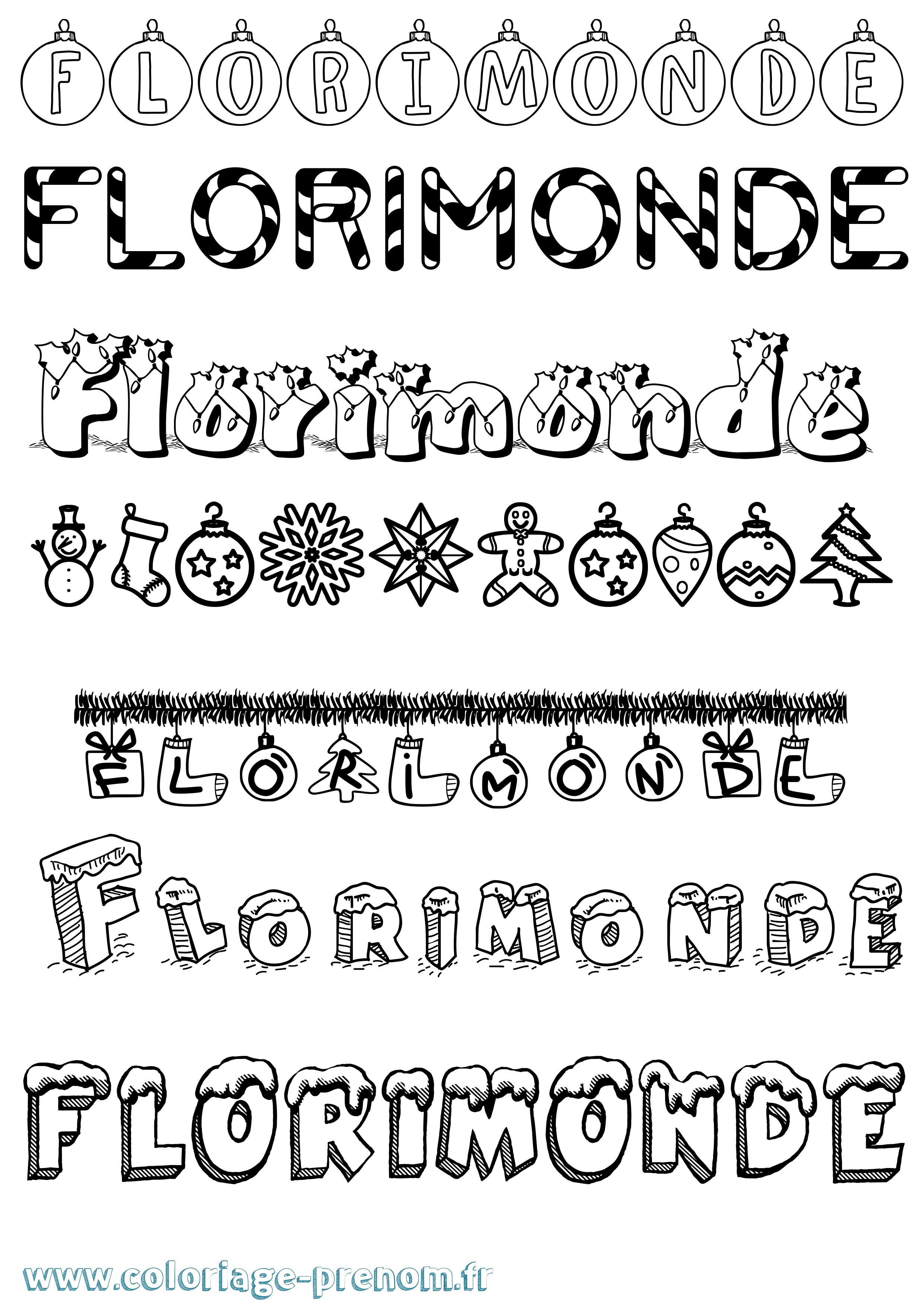 Coloriage Florimonde Noël Coloriage prénom Florimonde Noël