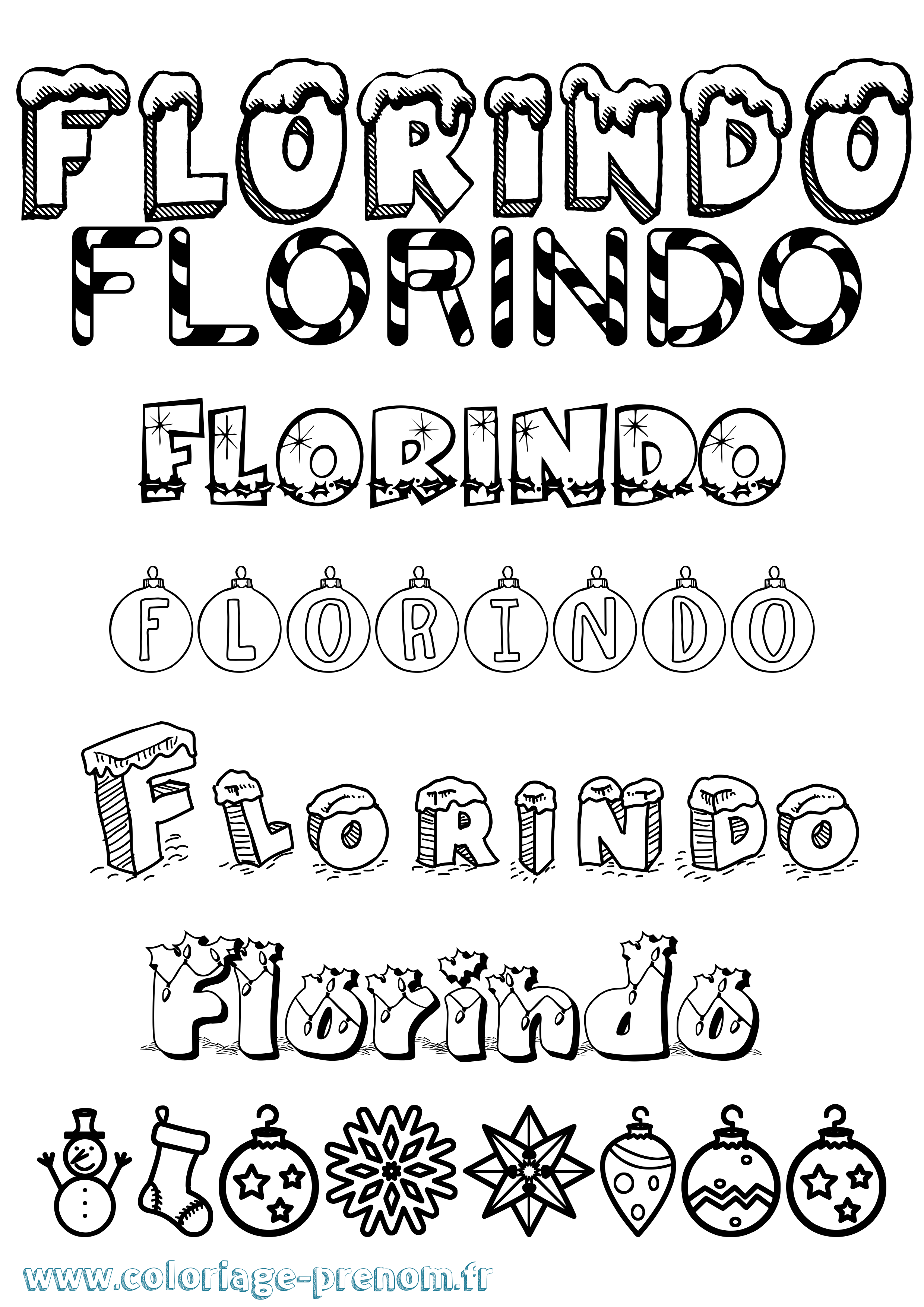 Coloriage Florindo Noël Coloriage prénom Florindo Noël