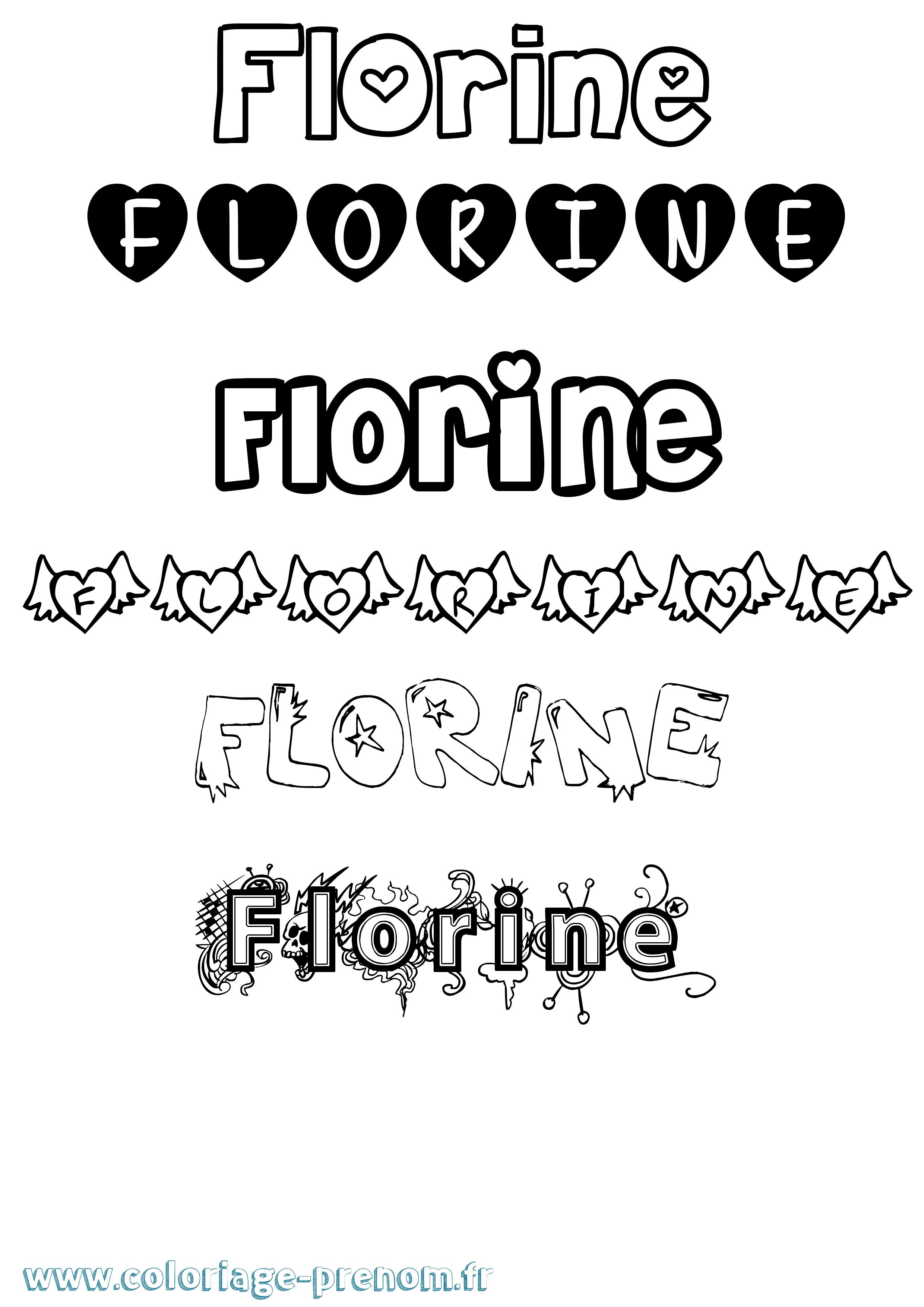 Coloriage Florine Girly Coloriage prénom Florine Girly