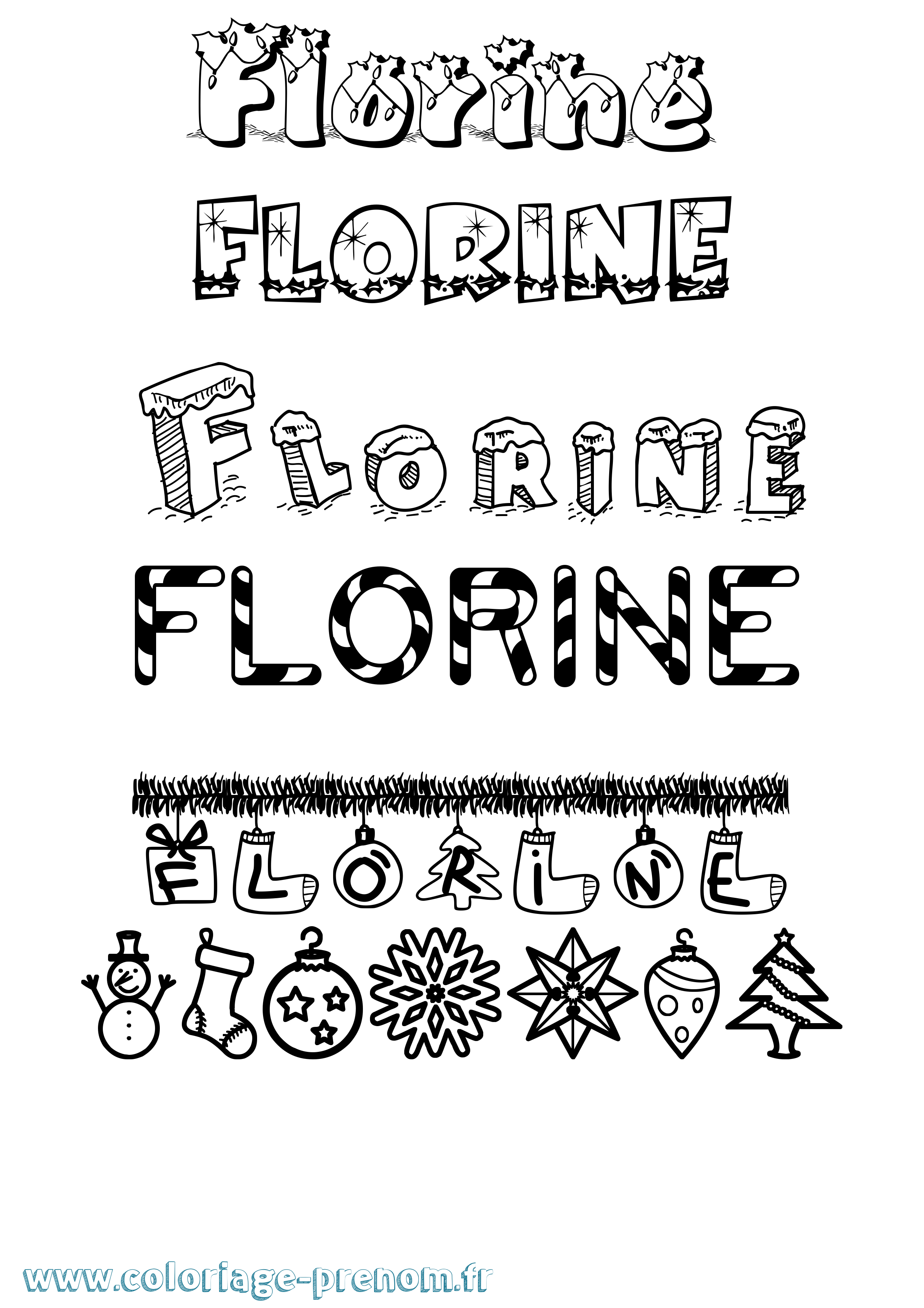 Coloriage Florine Noël Coloriage prénom Florine Noël