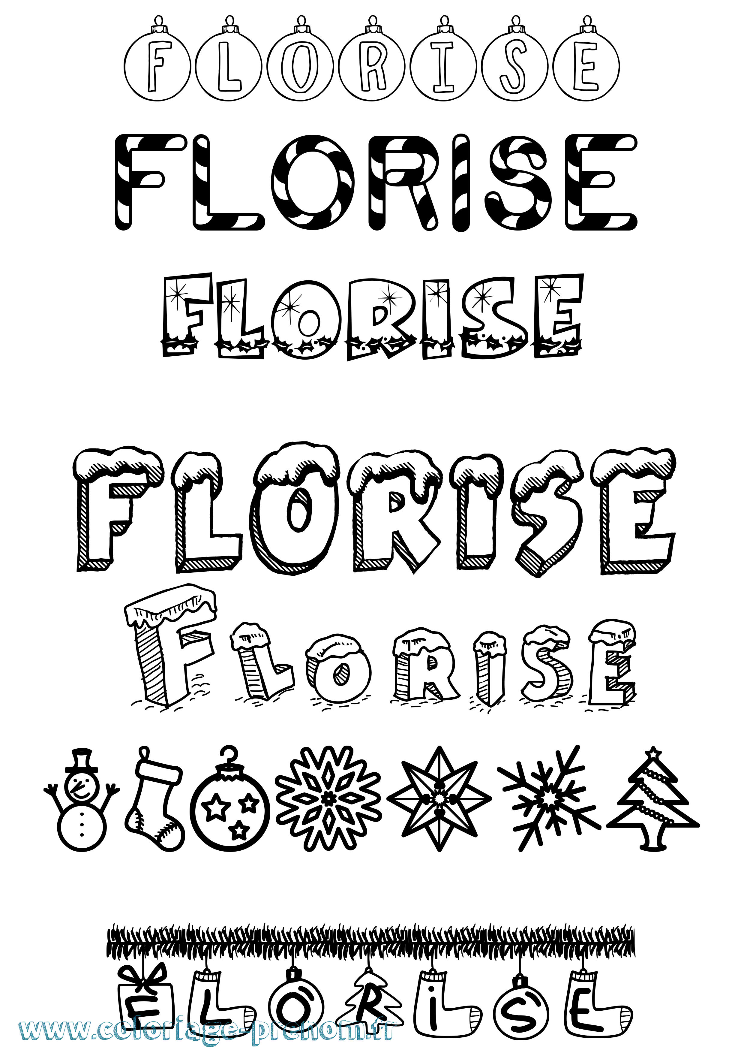 Coloriage Florise Noël Coloriage prénom Florise Noël