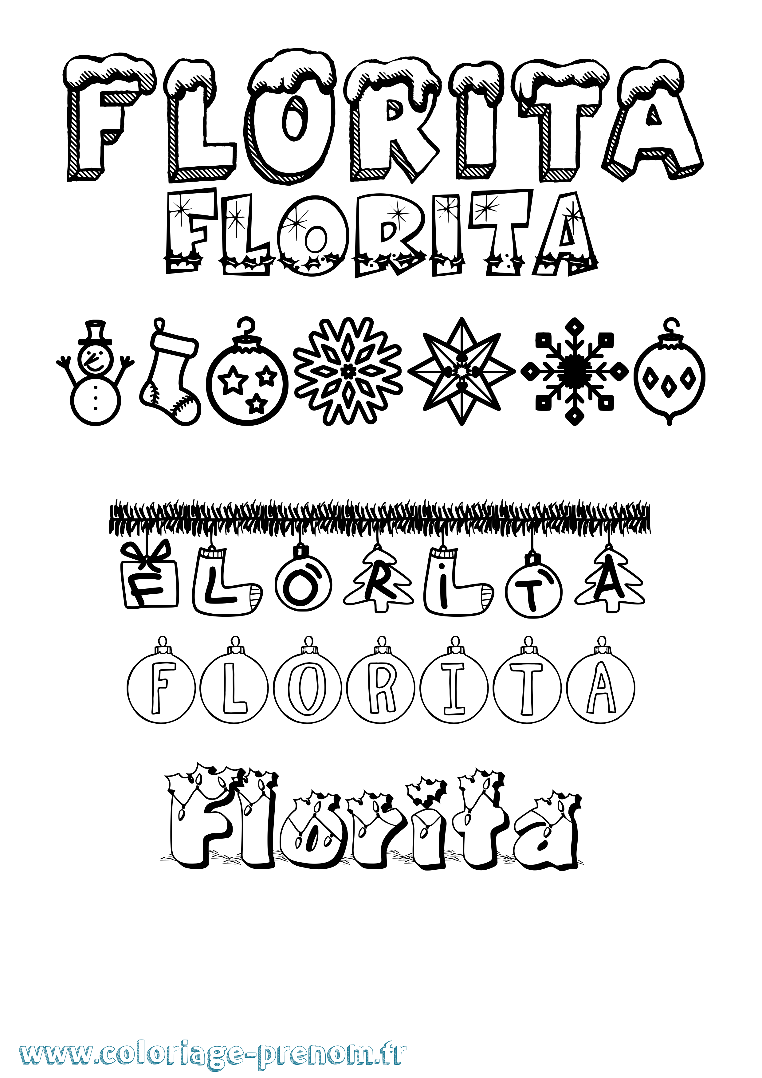 Coloriage Florita Noël Coloriage prénom Florita Noël
