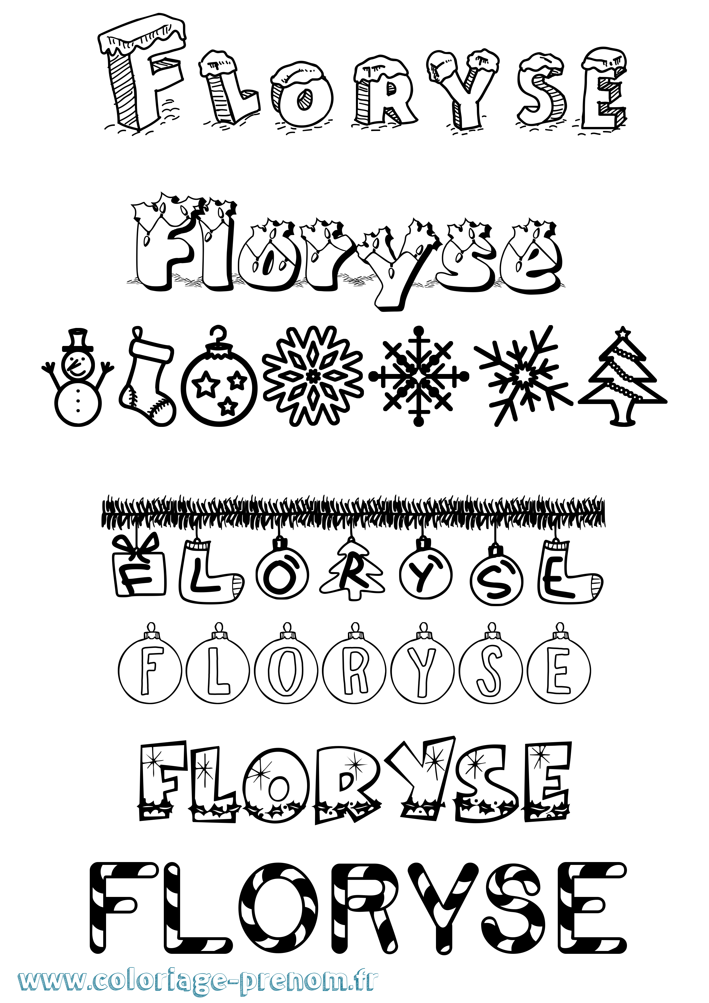 Coloriage Floryse Noël Coloriage prénom Floryse Noël