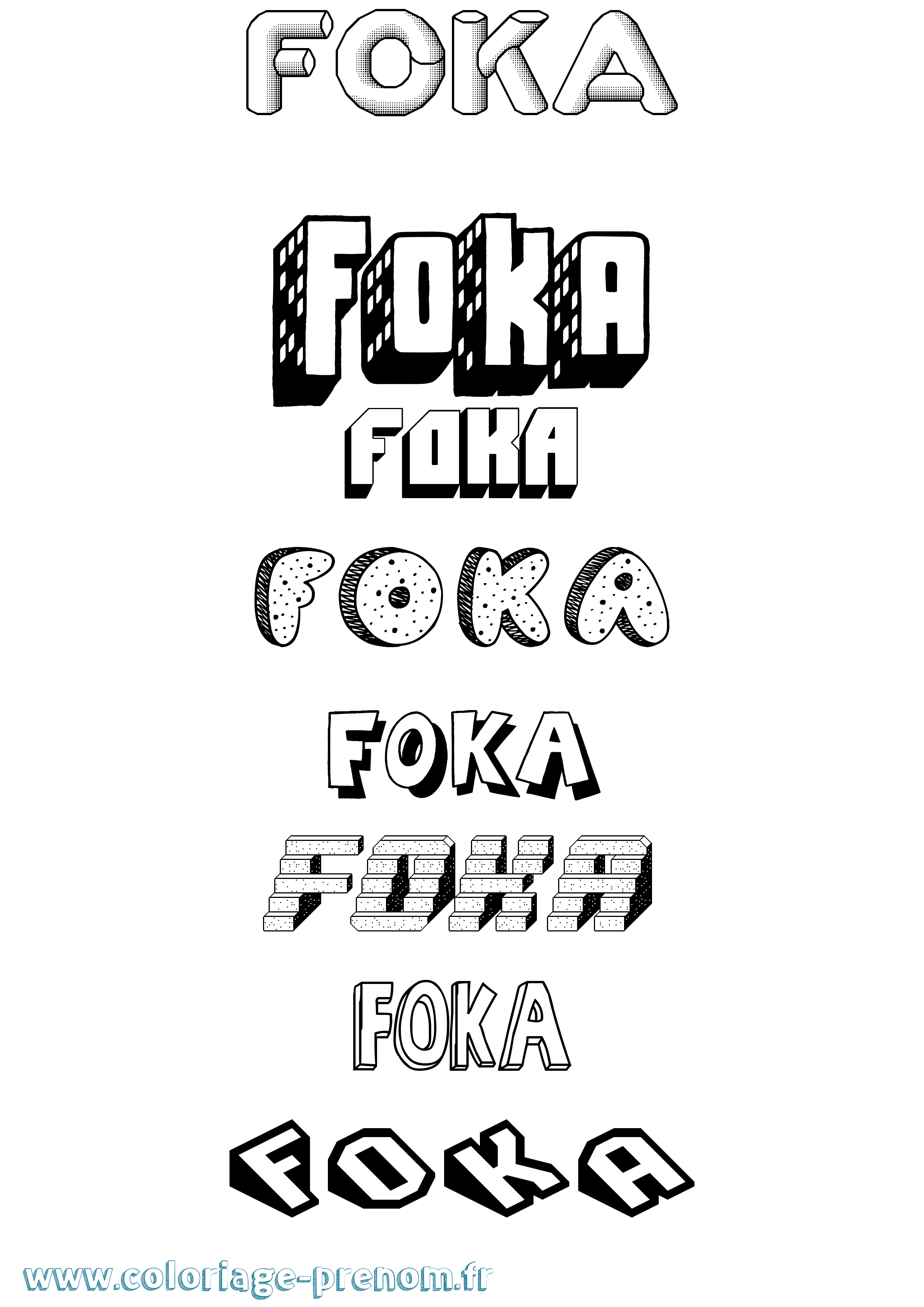 Coloriage Foka Effet 3D Coloriage prénom Foka Effet 3D