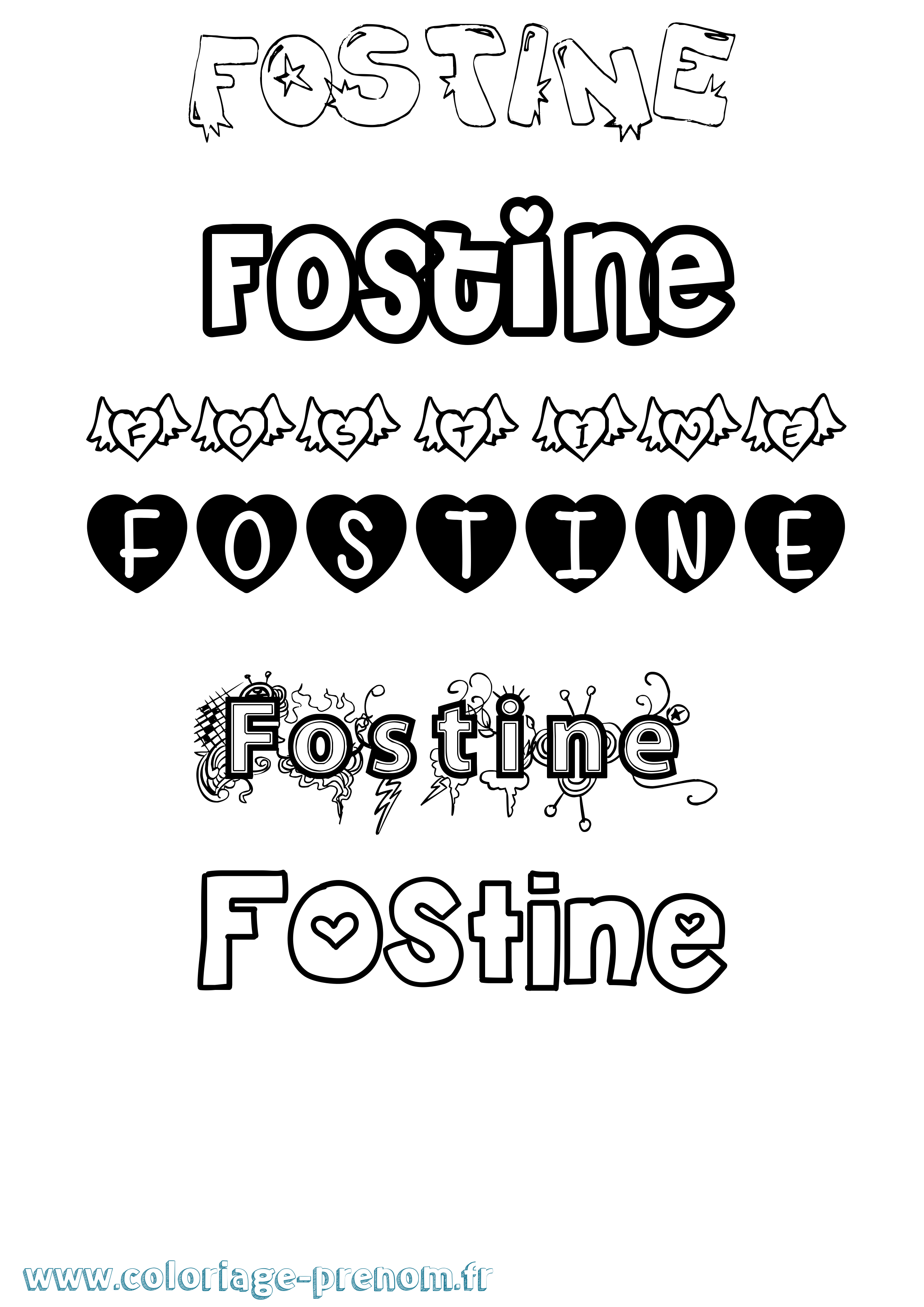 Coloriage Fostine Girly Coloriage prénom Fostine Girly