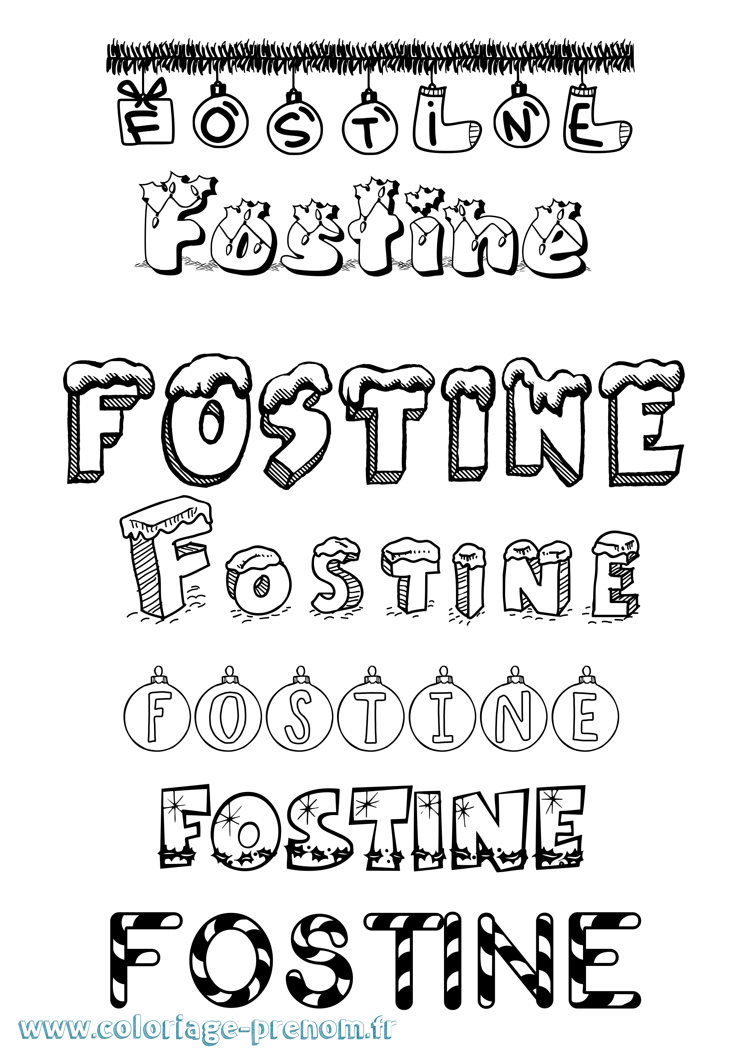 Coloriage Fostine Noël Coloriage prénom Fostine Noël