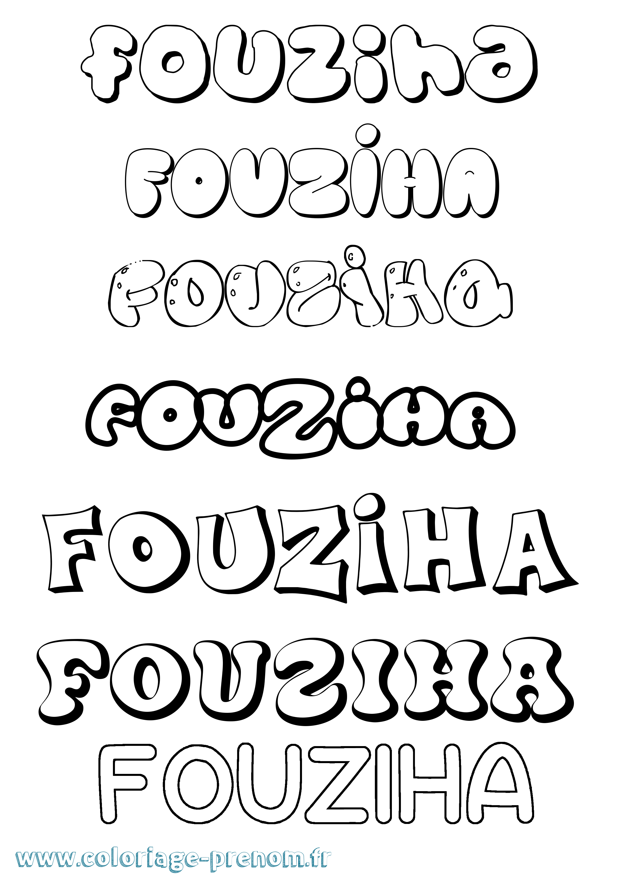 Coloriage Fouziha Bubble Coloriage prénom Fouziha Bubble