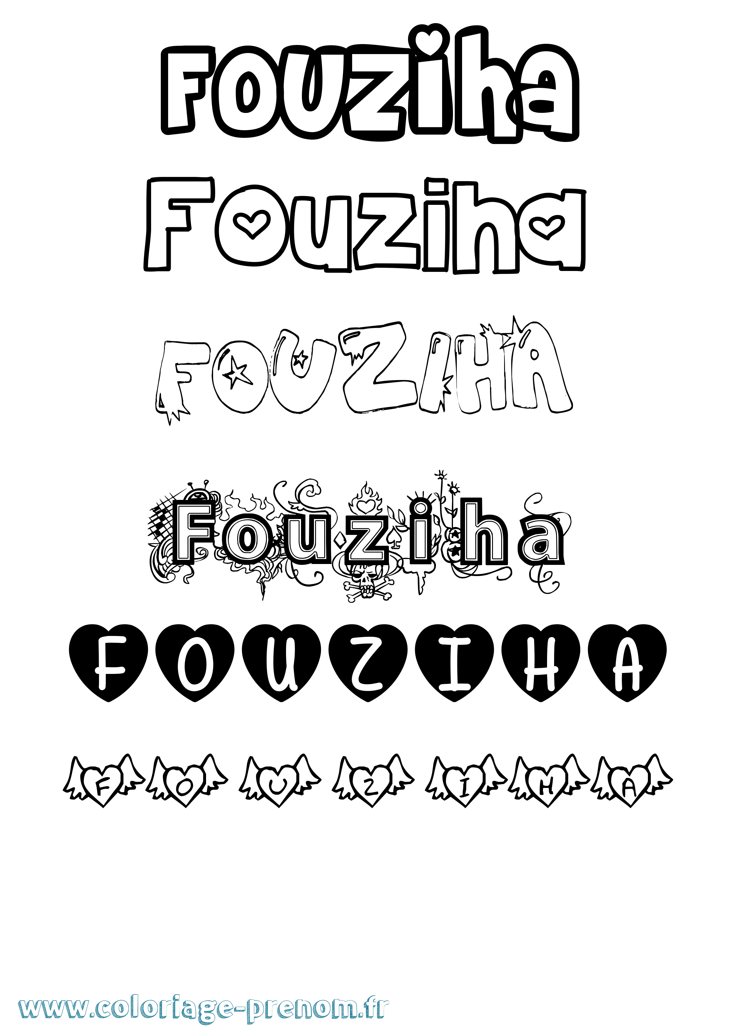 Coloriage Fouziha Girly Coloriage prénom Fouziha Girly