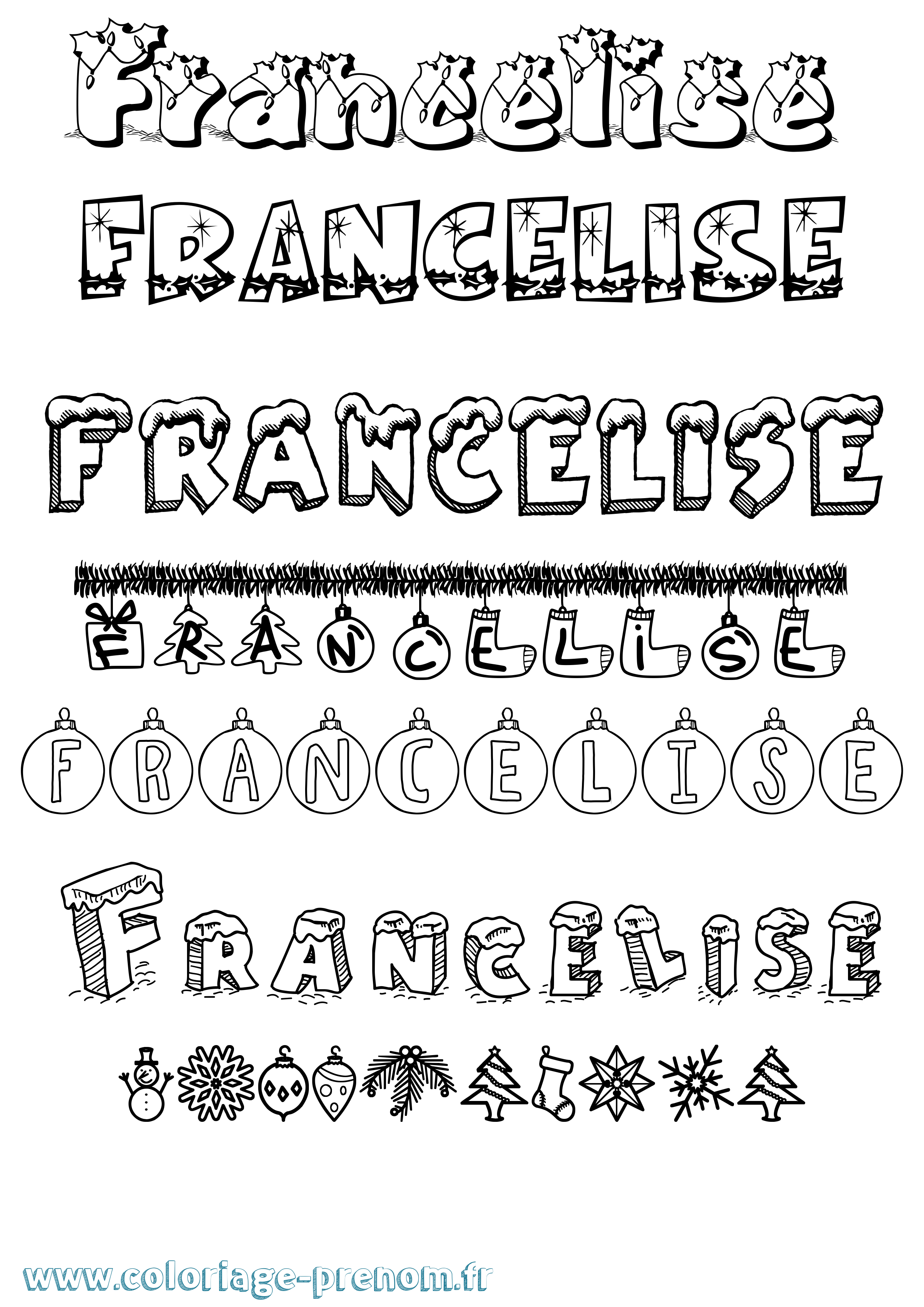 Coloriage Francelise Noël Coloriage prénom Francelise Noël