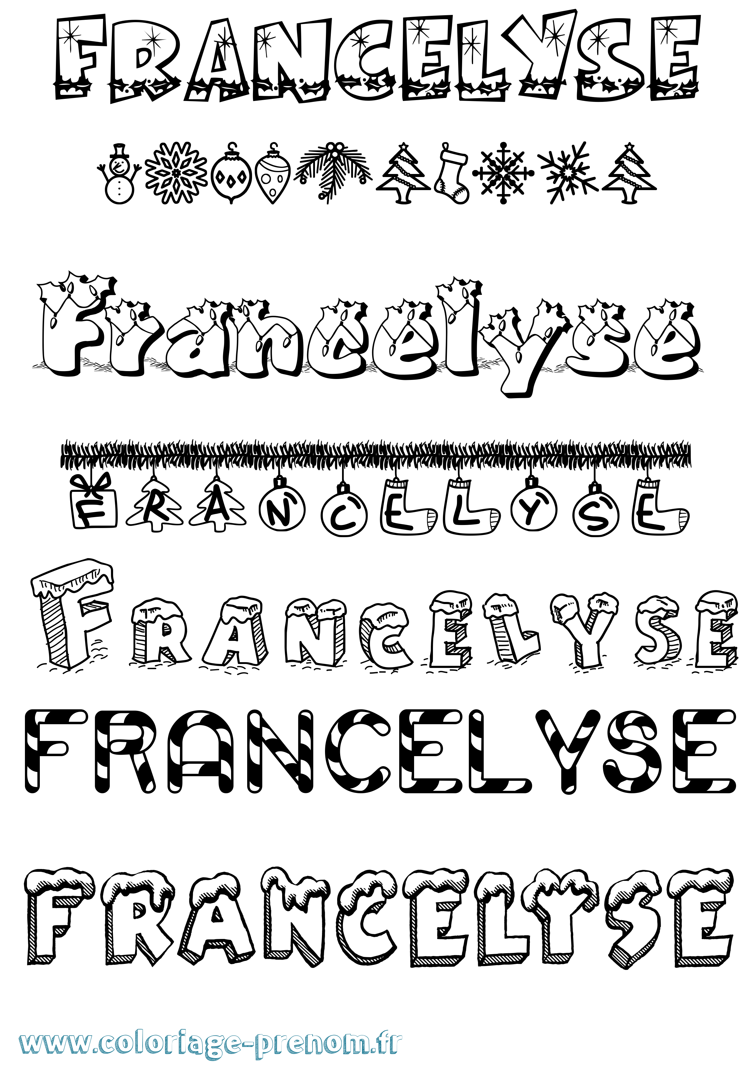 Coloriage Francelyse Noël Coloriage prénom Francelyse Noël