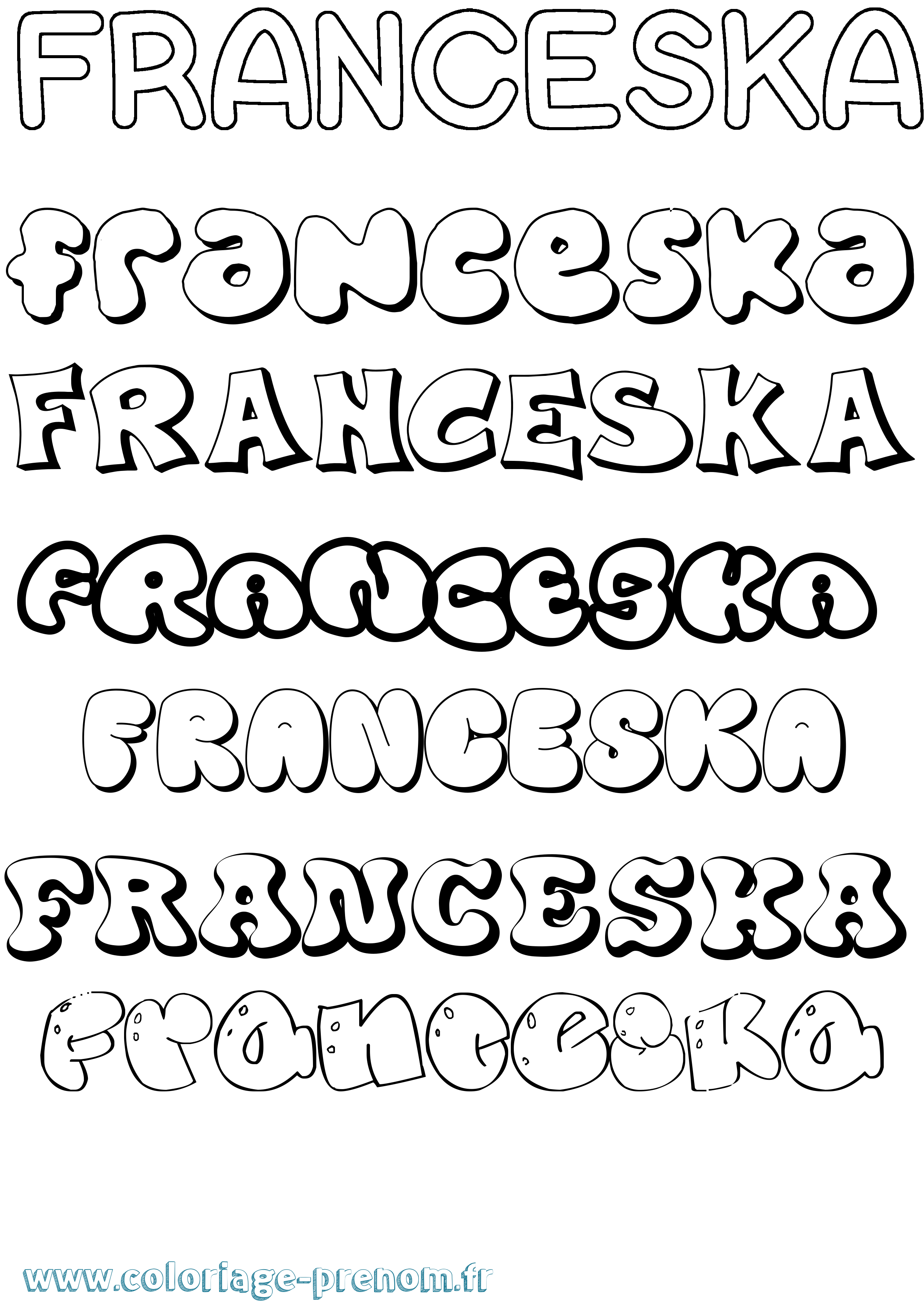 Coloriage Franceska Bubble Coloriage prénom Franceska Bubble