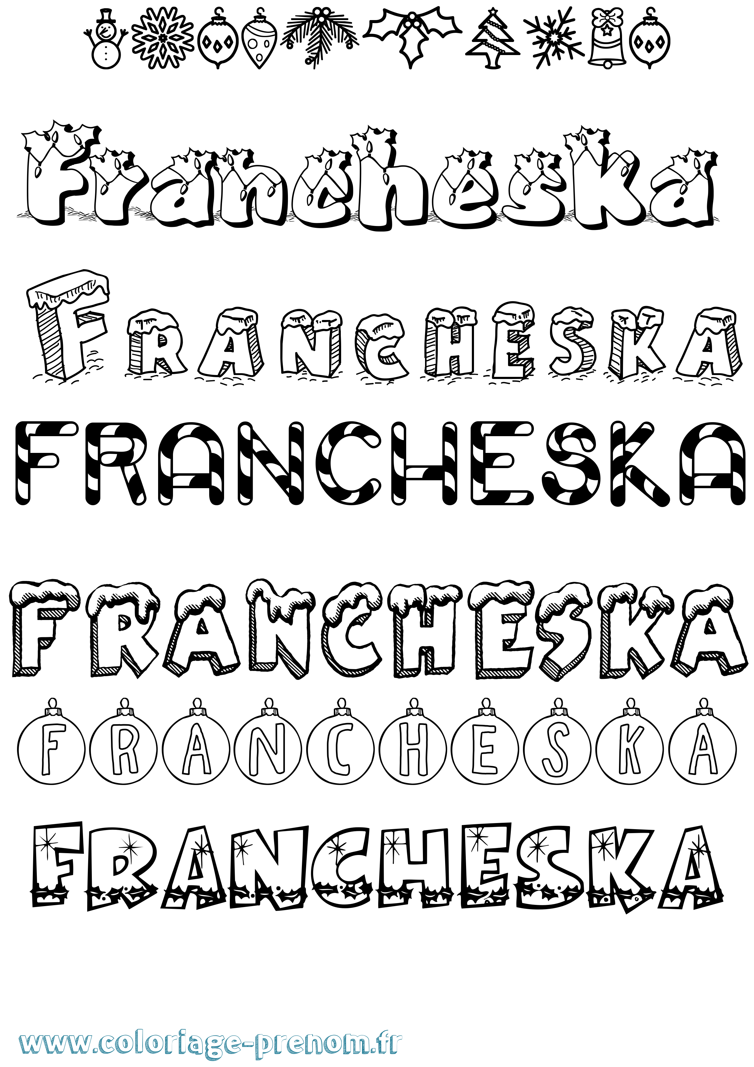 Coloriage Francheska Noël Coloriage prénom Francheska Noël