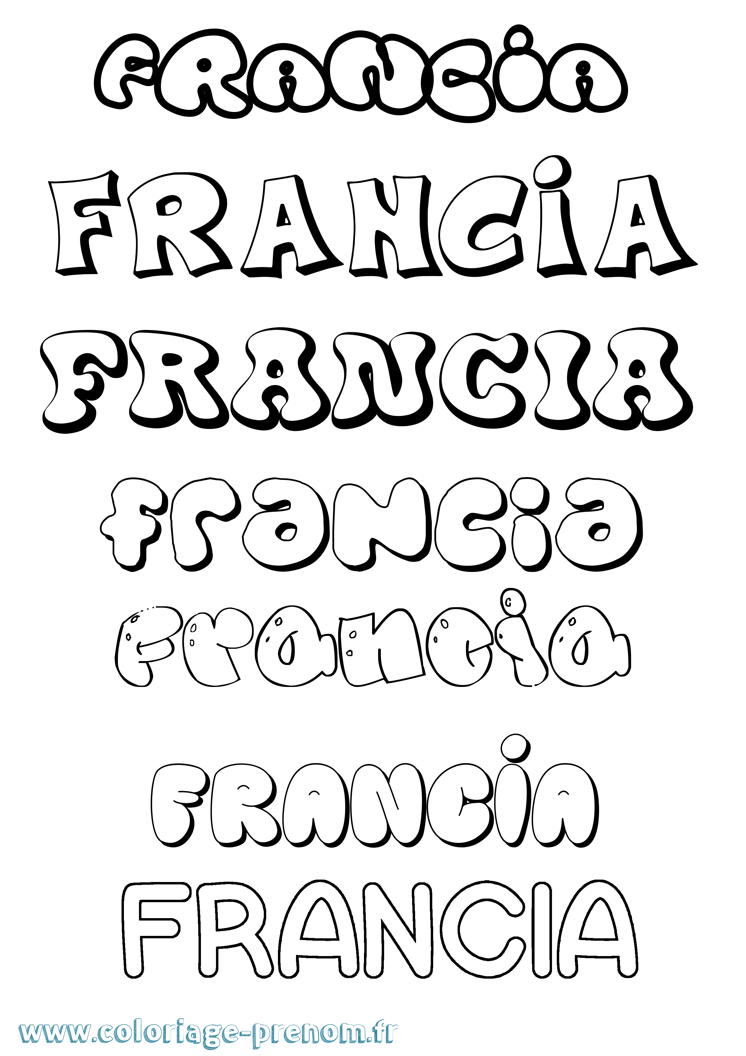 Coloriage Francia Bubble Coloriage prénom Francia Bubble