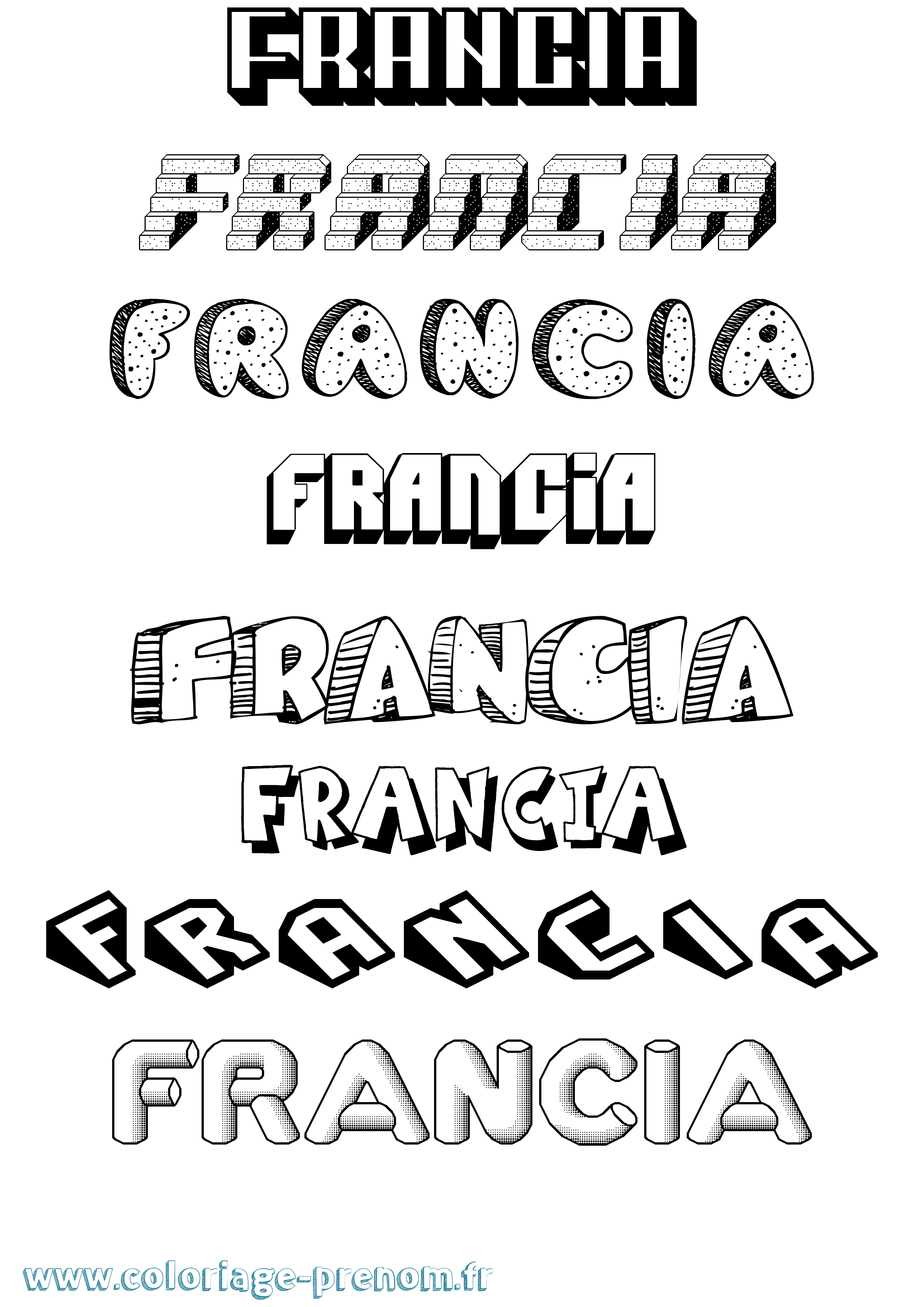 Coloriage Francia Effet 3D Coloriage prénom Francia Effet 3D