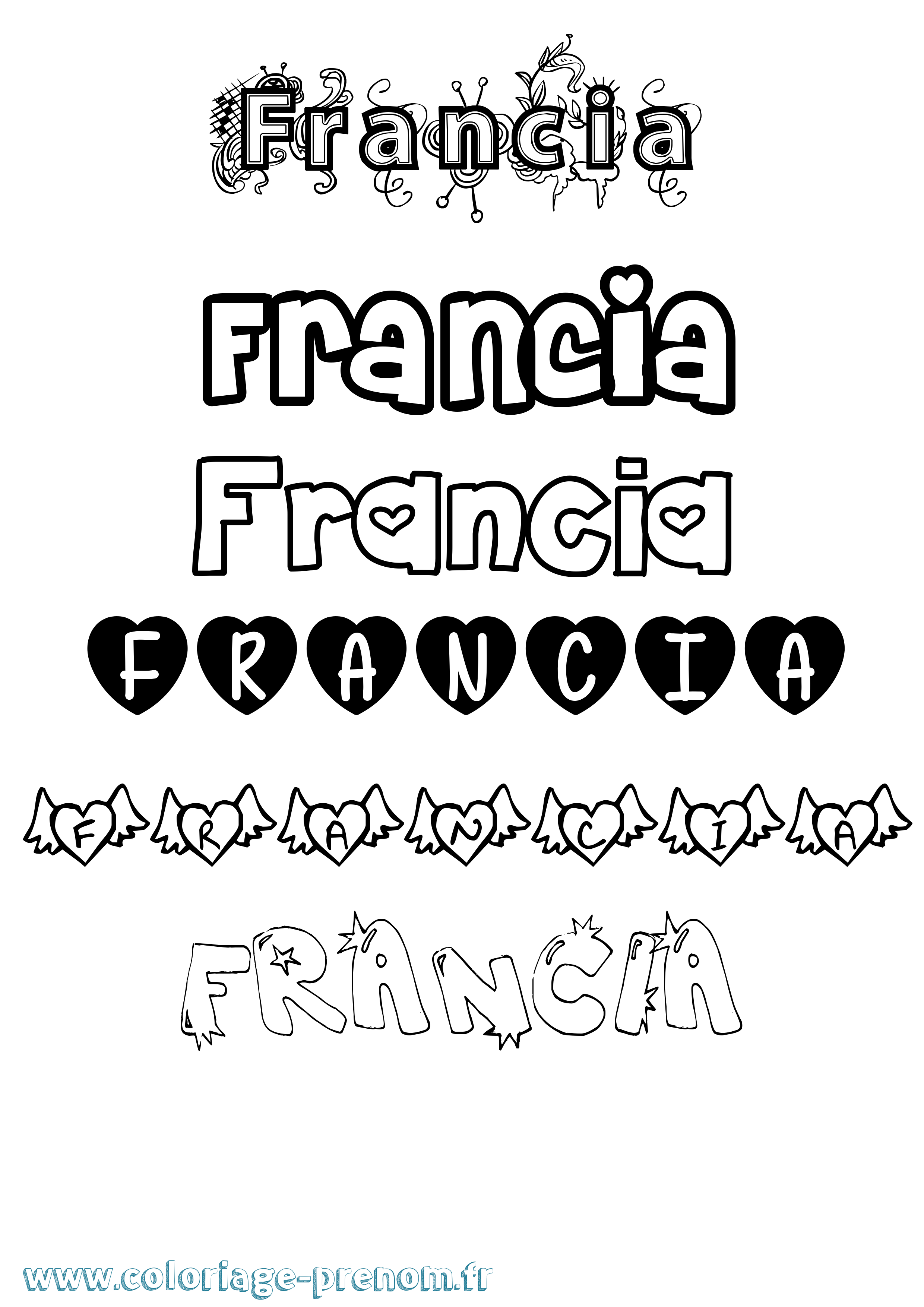 Coloriage Francia Girly Coloriage prénom Francia Girly