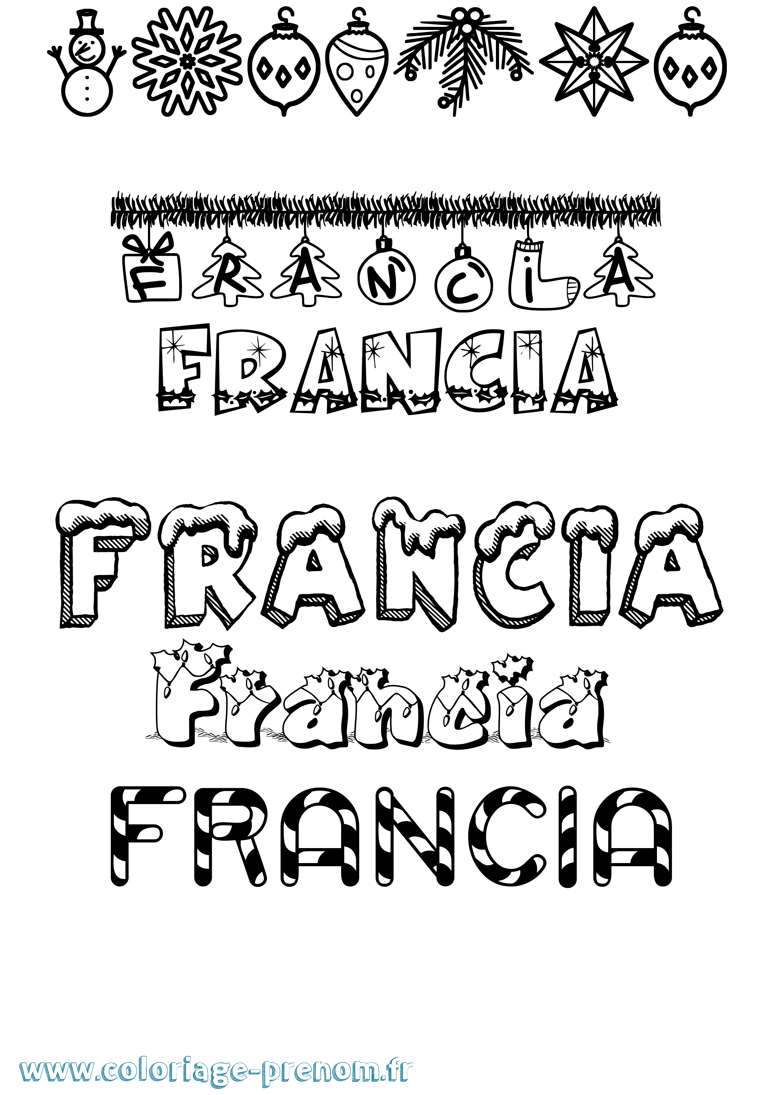 Coloriage Francia Noël Coloriage prénom Francia Noël