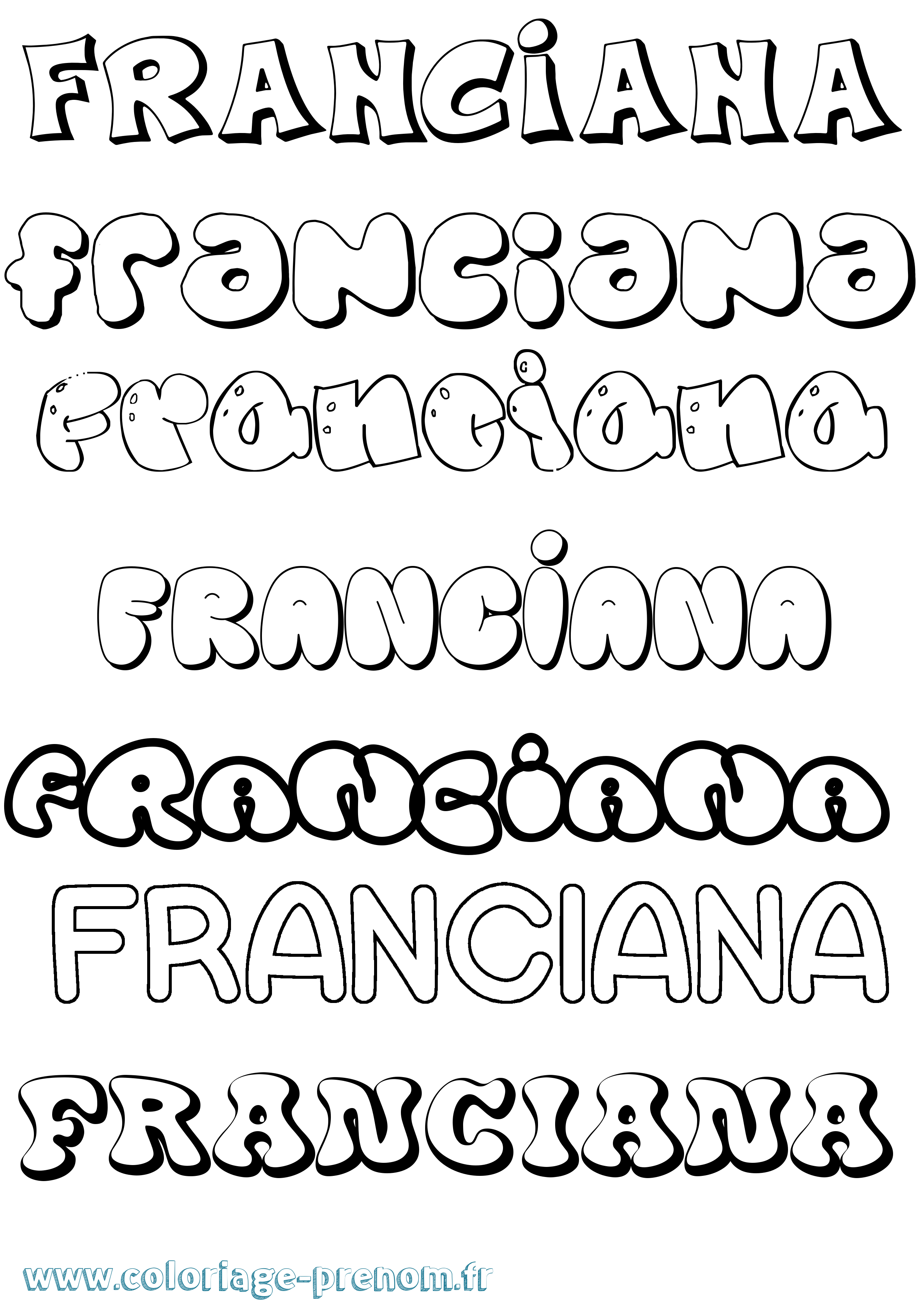 Coloriage Franciana Bubble Coloriage prénom Franciana Bubble