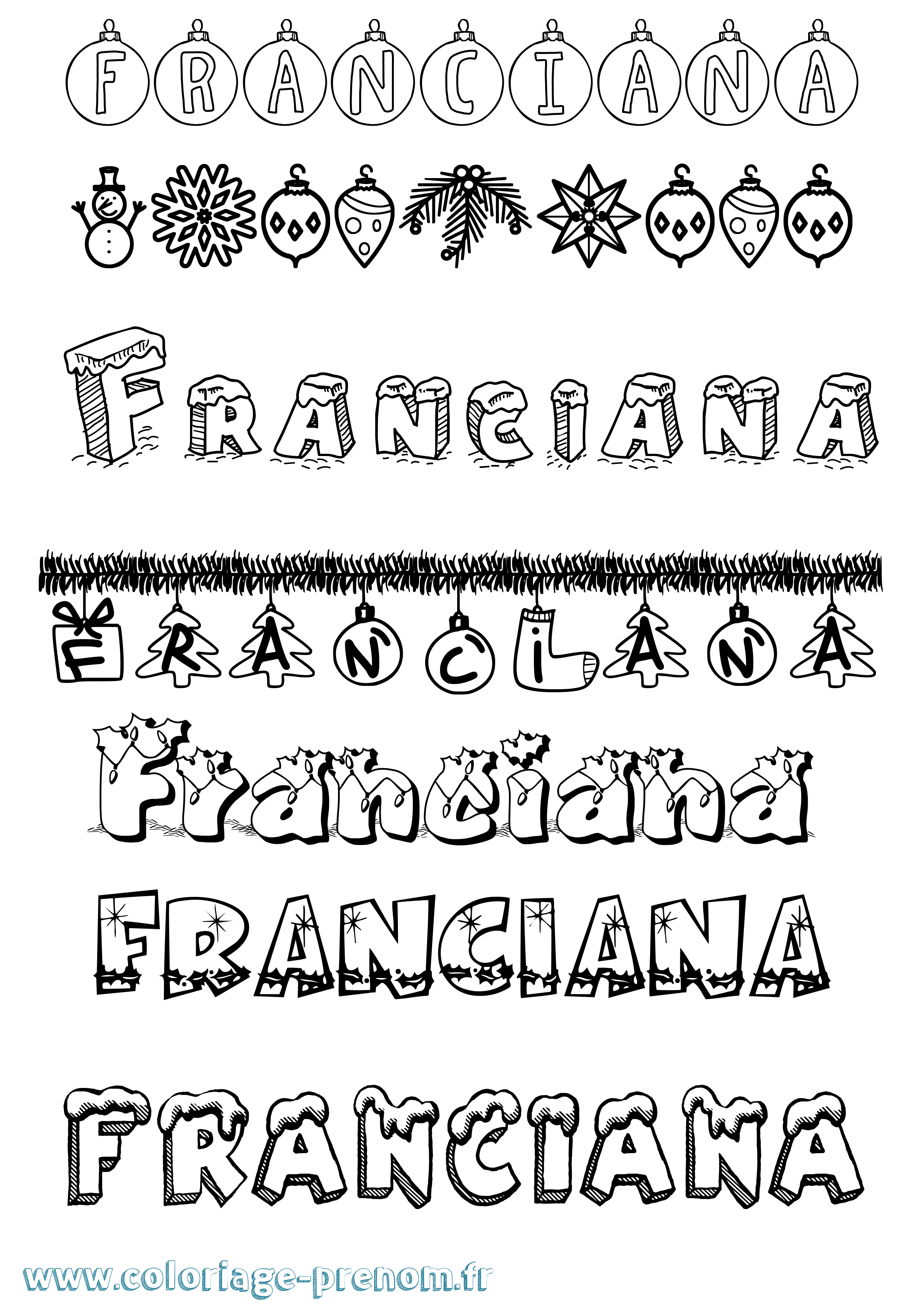 Coloriage Franciana Noël Coloriage prénom Franciana Noël
