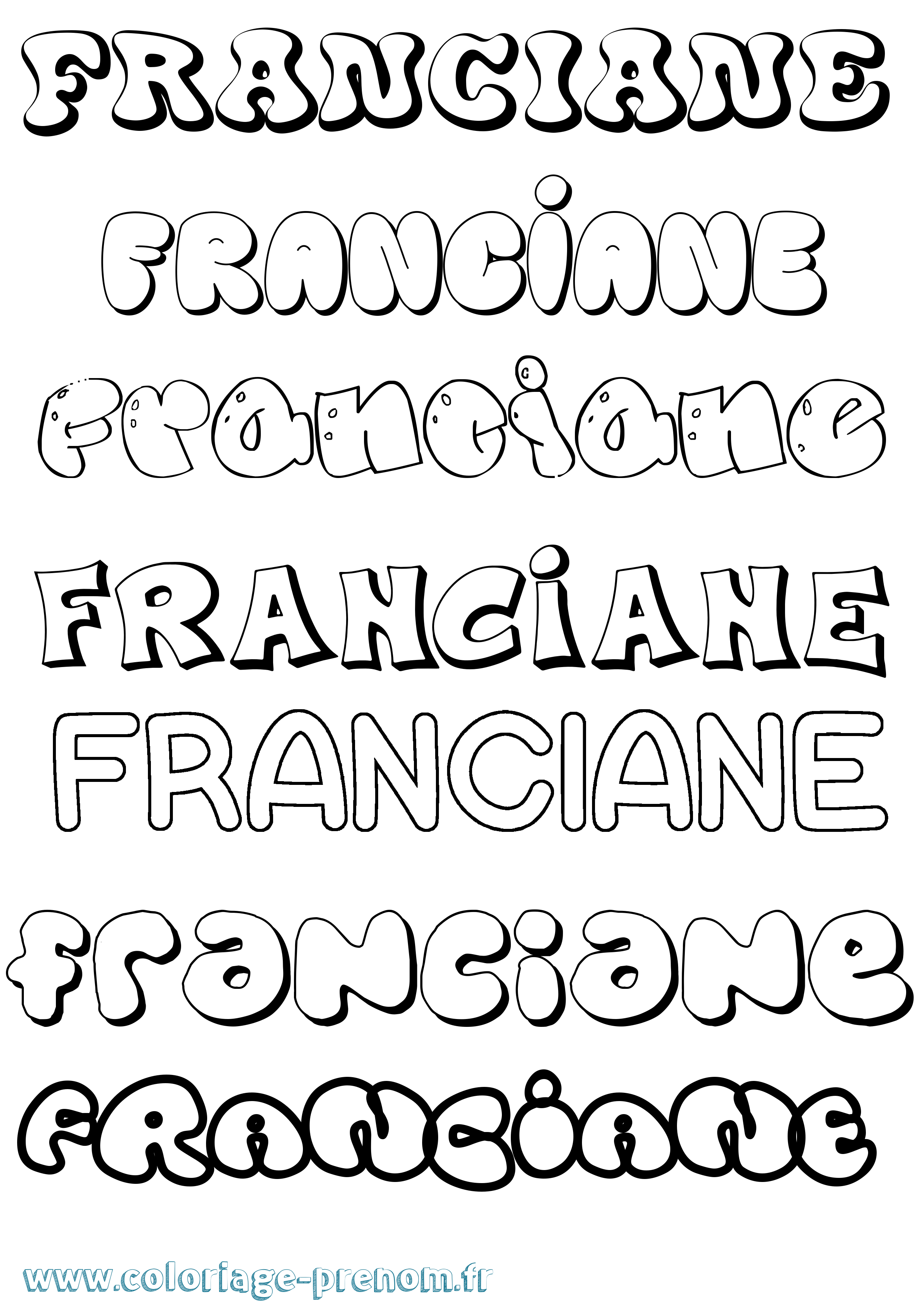 Coloriage Franciane Bubble Coloriage prénom Franciane Bubble