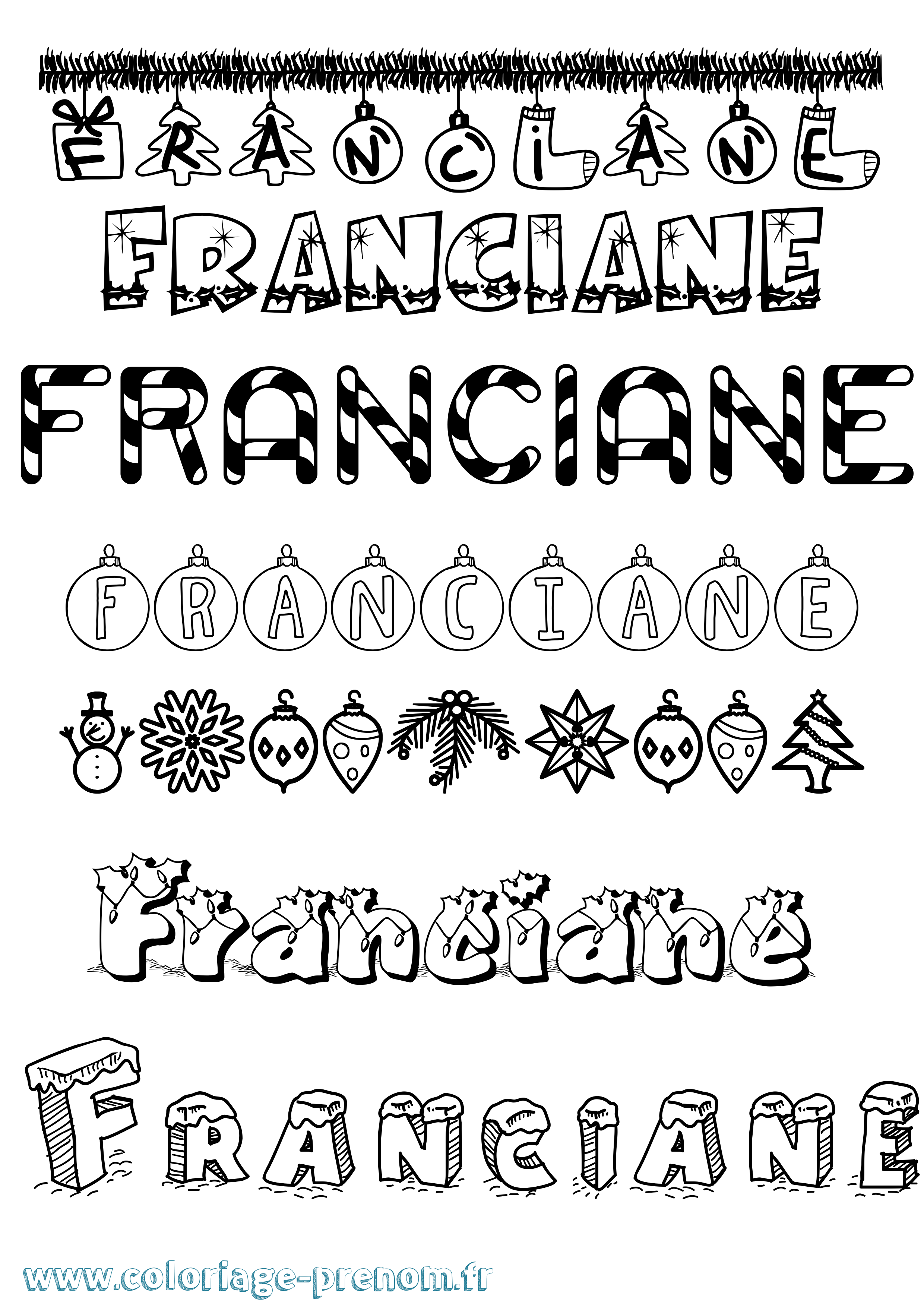Coloriage Franciane Noël Coloriage prénom Franciane Noël