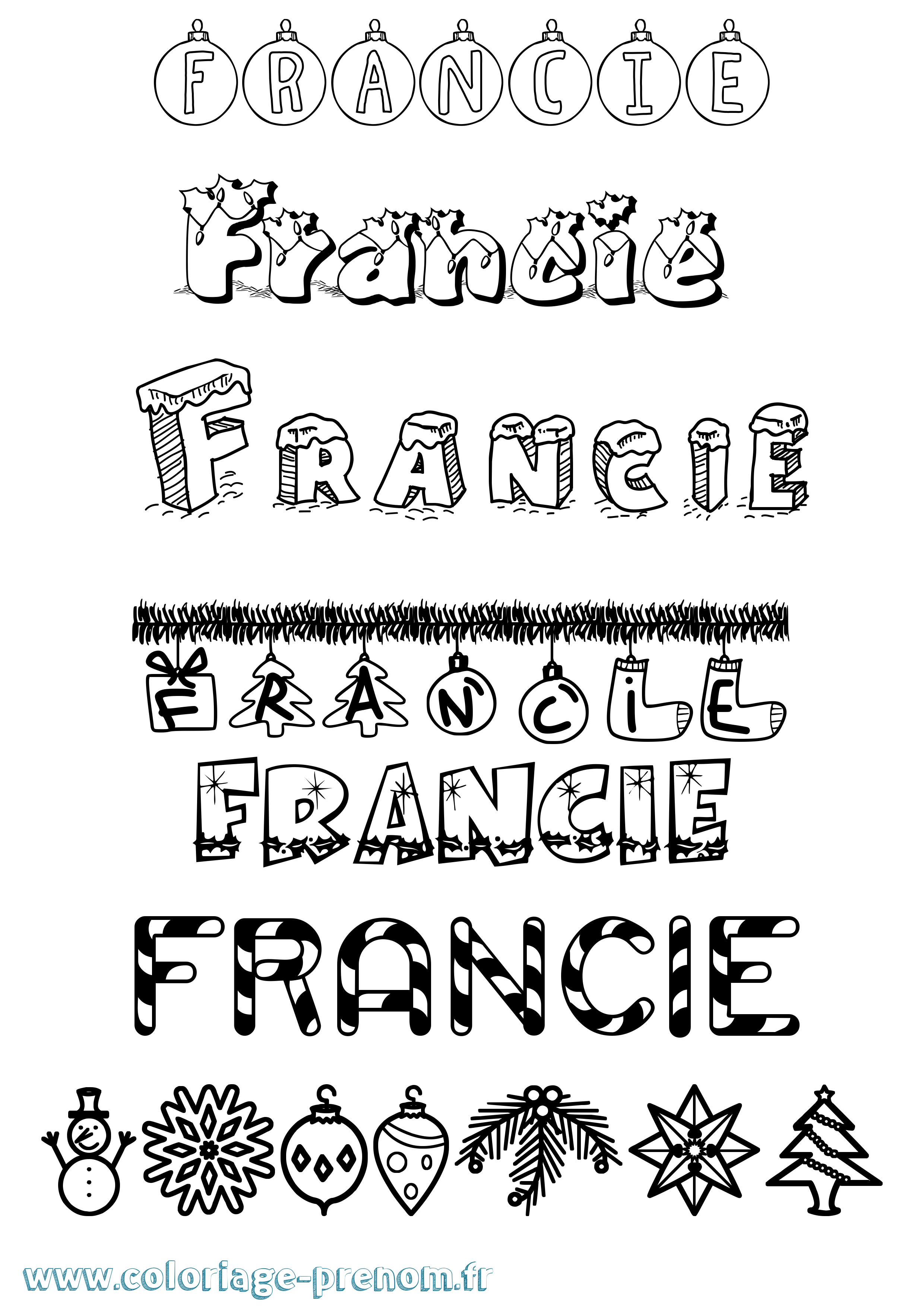 Coloriage Francie Noël Coloriage prénom Francie Noël